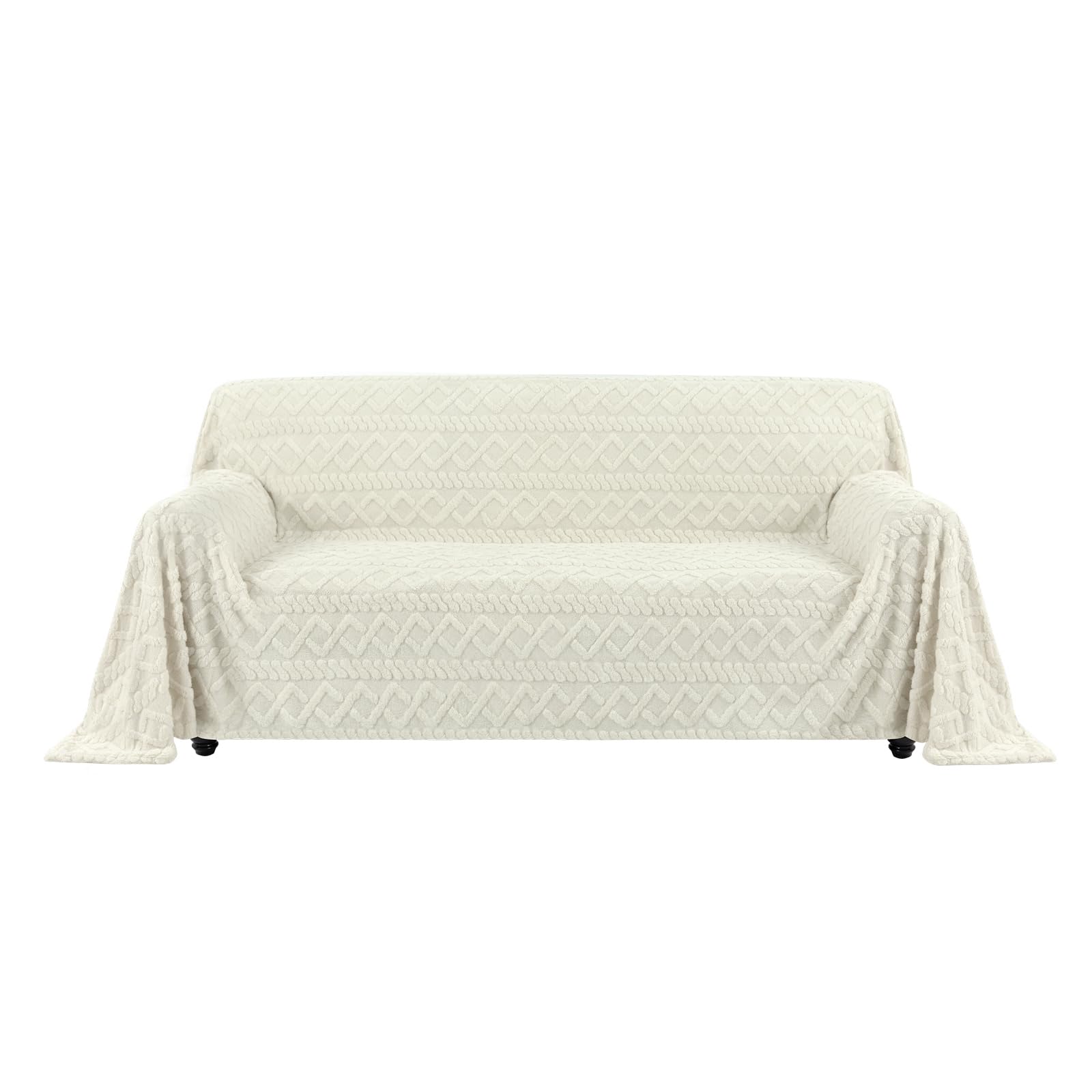 Easy-Going Funda de sofá de terciopelo jacquard, funda para sofá esquinero en forma de L y U, lavable, protector de muebles de mascotas y niños, 3 plazas, 203 x 338 cm, marfil