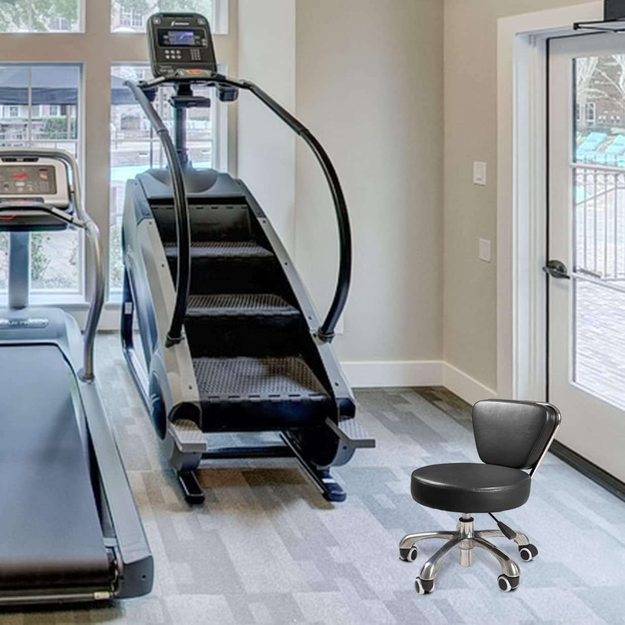 ANS Short Rolling Pedicurist Stool, Height Adjustable 360 Degree Swivel for Low Work (Black)