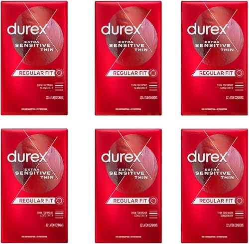 Preservativos Durex extra sensibles, ultra delgados, lubricados de látex de caucho natural preservativos para hombres, elegibles para FSA y HSA, 12