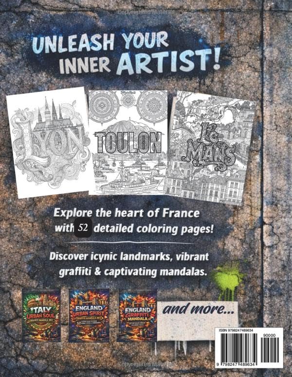 France Urban Spirit: Graffiti Mandala Mix: 52 Detailed City Landmarks & Street Art Lettering – An Intricate Travel Coloring Book for Adults featuring ... (French Architecture & Zentangle Patterns) image 3