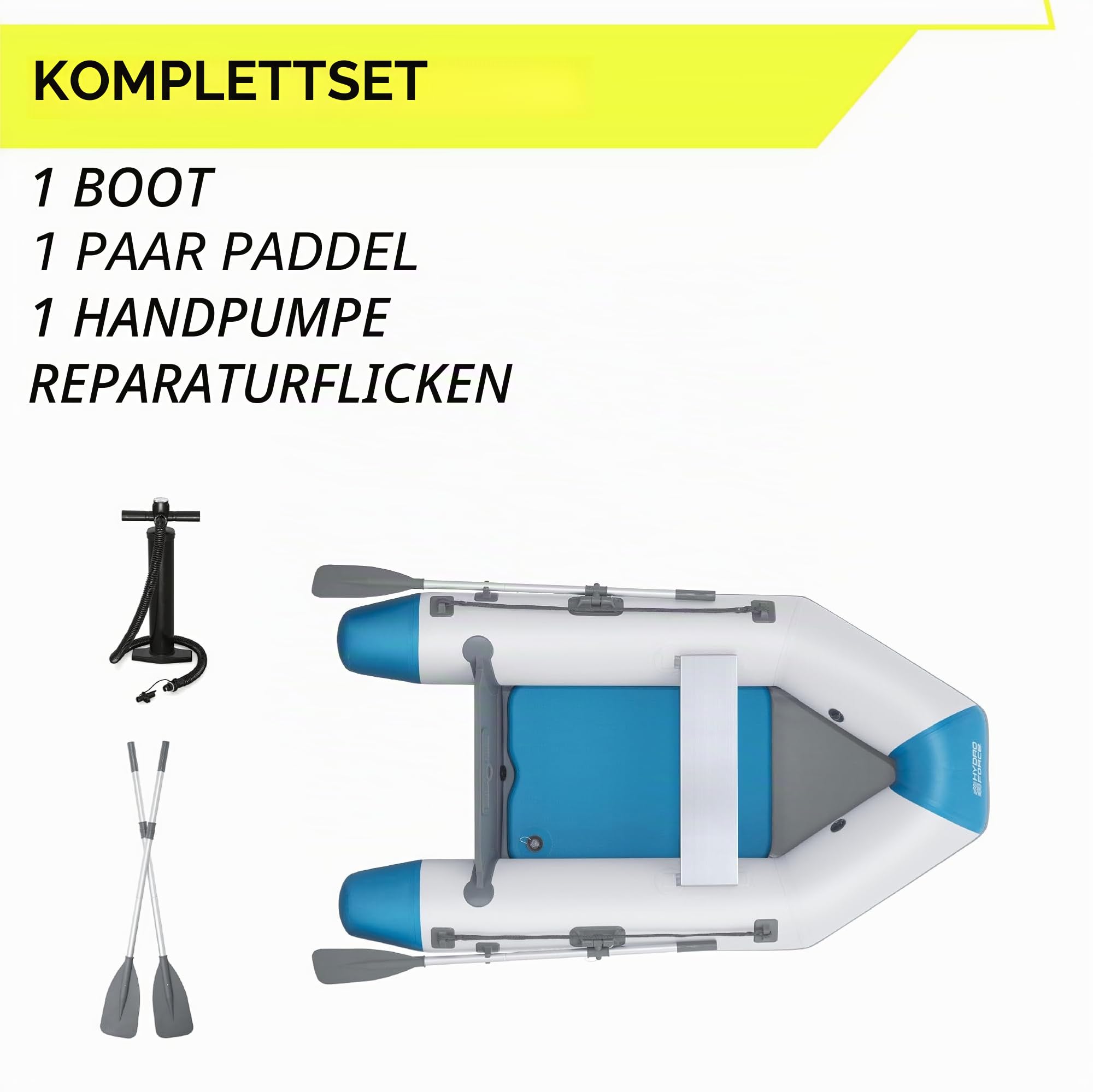 Bestway Hydro Force Sportboot-Set Caspian, 230 x 130 x 33 cm, 2 Erwachsene, bis 280 kg, 3 Luftkammern, TriTech-Material, Fester FortiFiber-Boden, Ruder, Pumpe, Aluminium-Sitzbank, Motorhalterung