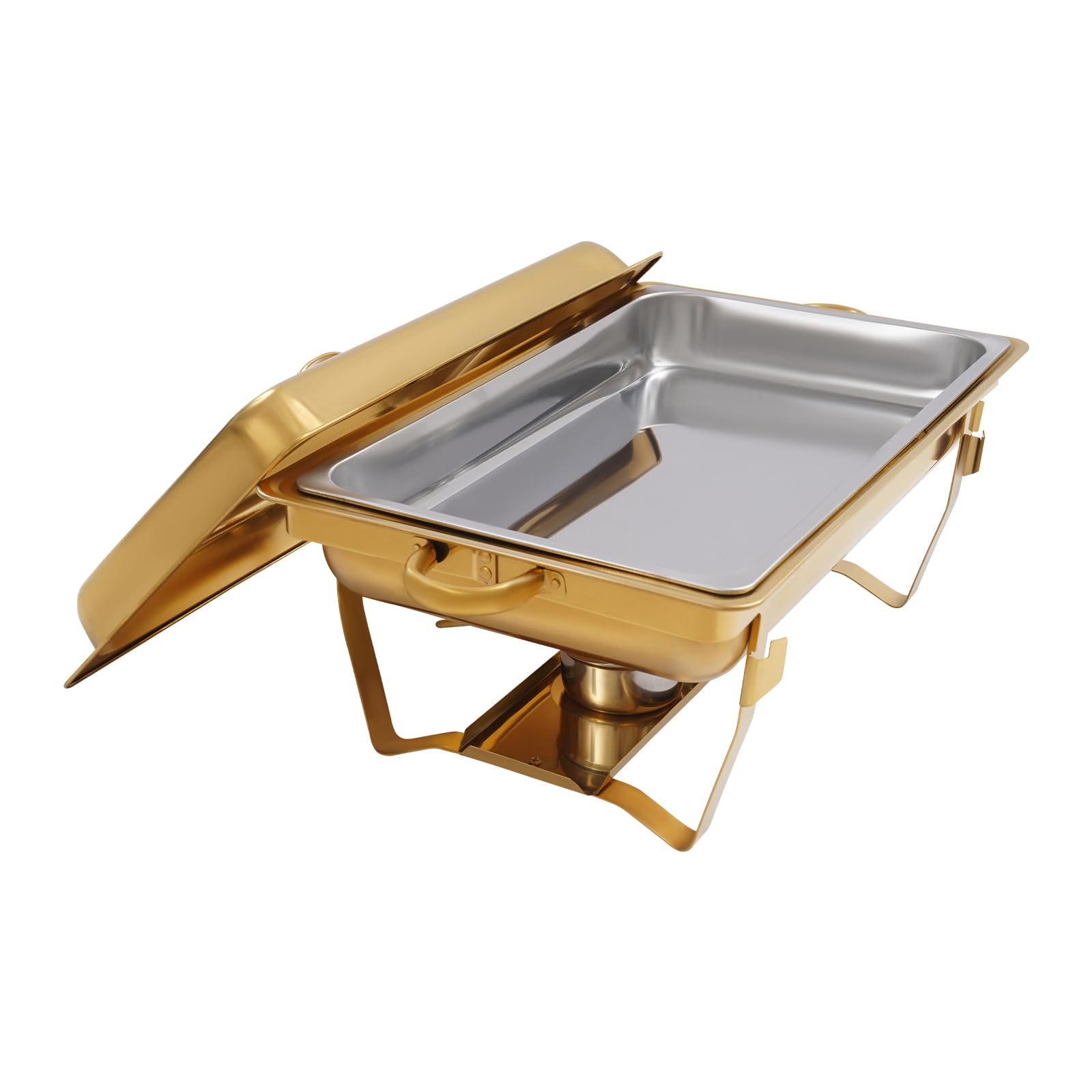 4PCS 7,5L Chafing Dish Profi Set Chafing Dish Buffet Wärmer-Set 410 Rostfreier Stahl Warmhaltebehälter Goldener Quadratischer Packofen Speisewärmer Wärmebehälter für Catering Buffet und Party