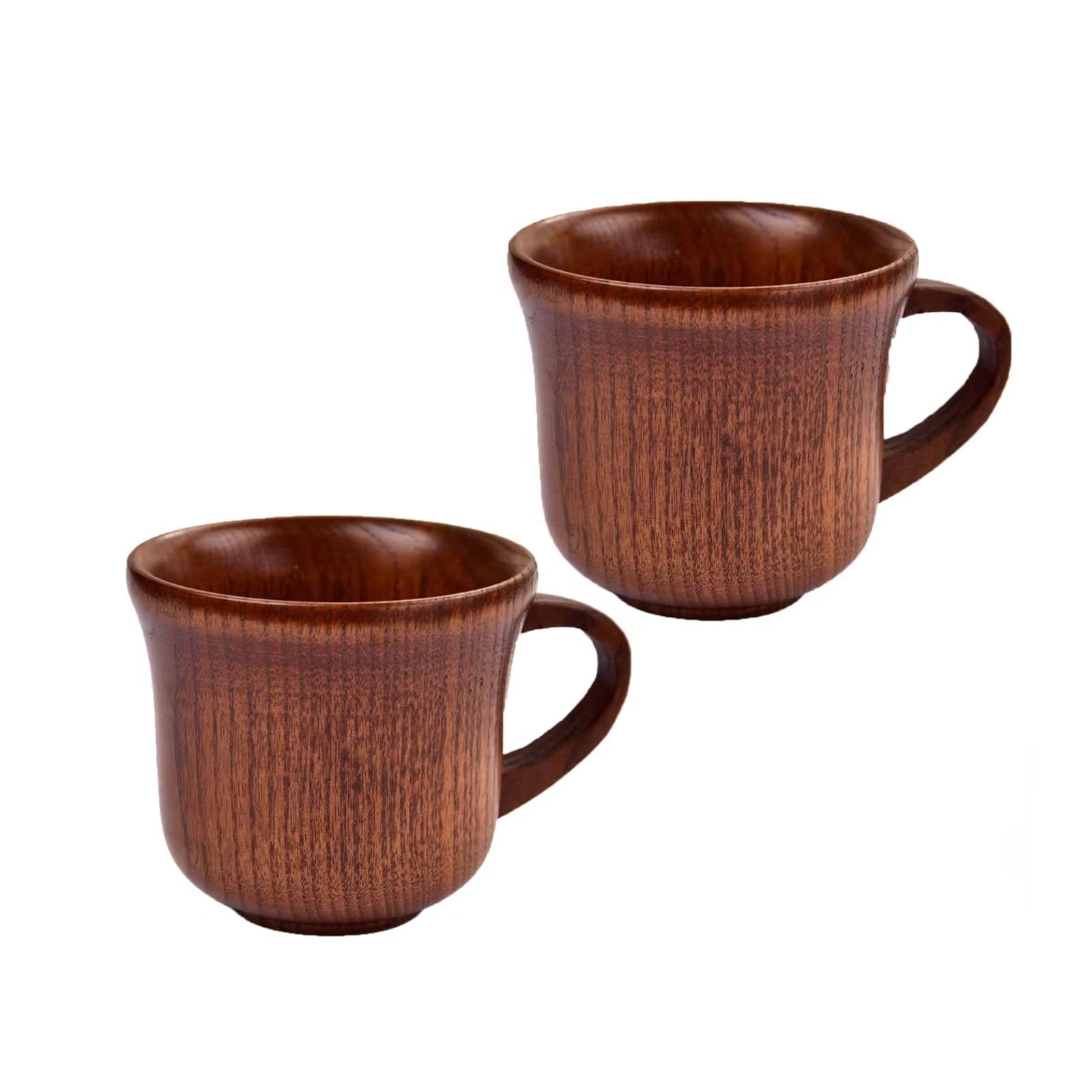 2 Pieces Wooden Tea Cup Wood Coffee Mug Desk Cup With Handle Natural Solid Wood Mug Handmade Drinkware Cup for Drinking Tea Coffee Wine Beer Hot Drinks Decoration