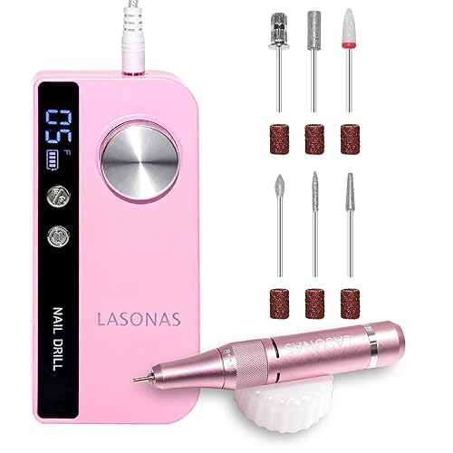 LASONAS - Taladro de uñas profesional - Lima de uñas eléctrica inalámbrica de 35000 RPM, taladro de uñas portátil recargable y brocas para uñas de