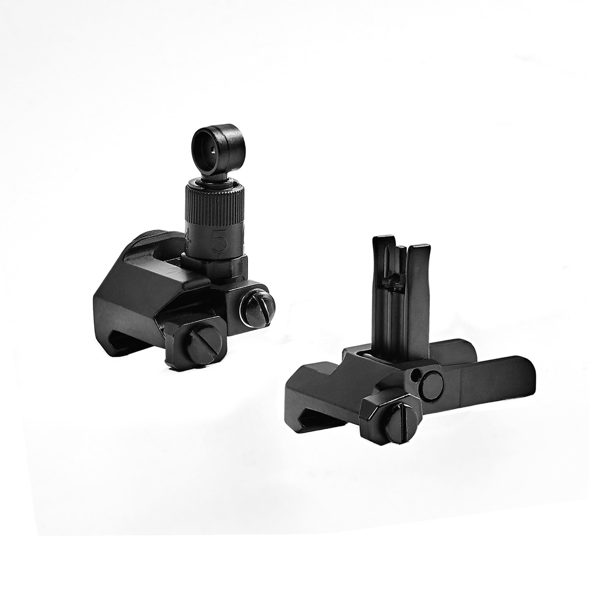 KA600 Flip Up Fold Front and Rear Iron Sights Set?Rapid Transition Backup Metal Sights?Left Right Adjustable Rotate?for 20mm Rail