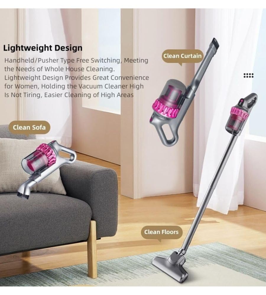 Generico Aspirapolvere Senza Fili 4 in 1 Scopa Elettrica 120 W Senza Sacco Ricaricabile Luce UV Antiacaro Pulizia Casa Auto Tende Divano con Accessori