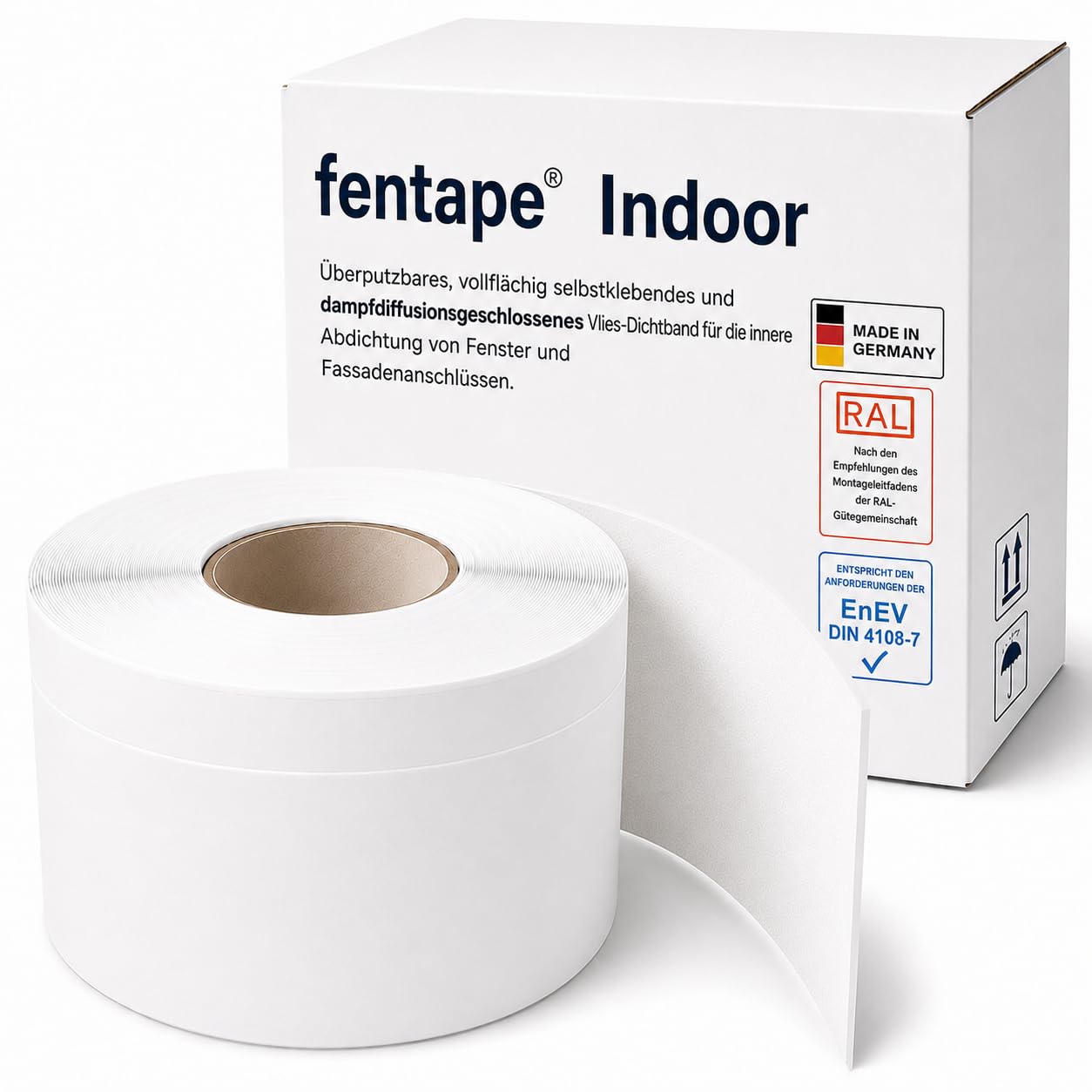 Fensteranschlussband Innen 100 mm x 25 m – Fensterdichtband für RAL-Montage – Vollflächig selbstklebend – Winddicht, luftdicht, dampfdiffusionsdicht, überputzbar Indoor