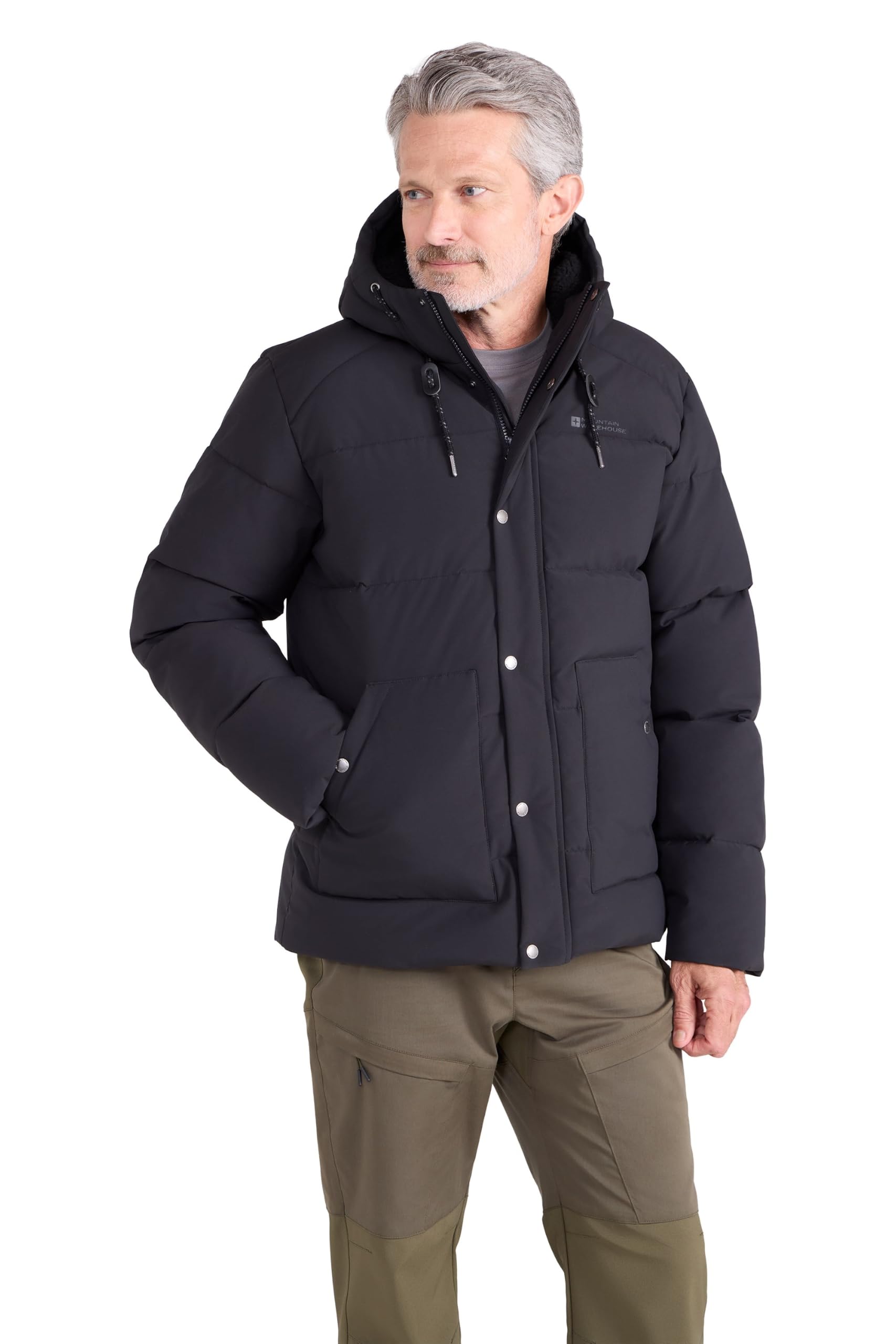 Mountain Warehouse Manta Mens Borg Lined Padded Jacket - IsoTherm, Water-resistant Parka Coat with Adjustable Hood - Autumn Winter, Outdoors, Travelling & Hiking Black 3XL