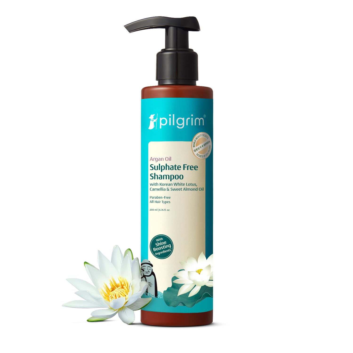 Pilgrim Mild Sulphate Free Shampoo (Argan Oil) For Dry Frizzy Hair, Men and Women, No Sulphate No Paraben, Korean Beauty Secrets (Shampoo), 200ml