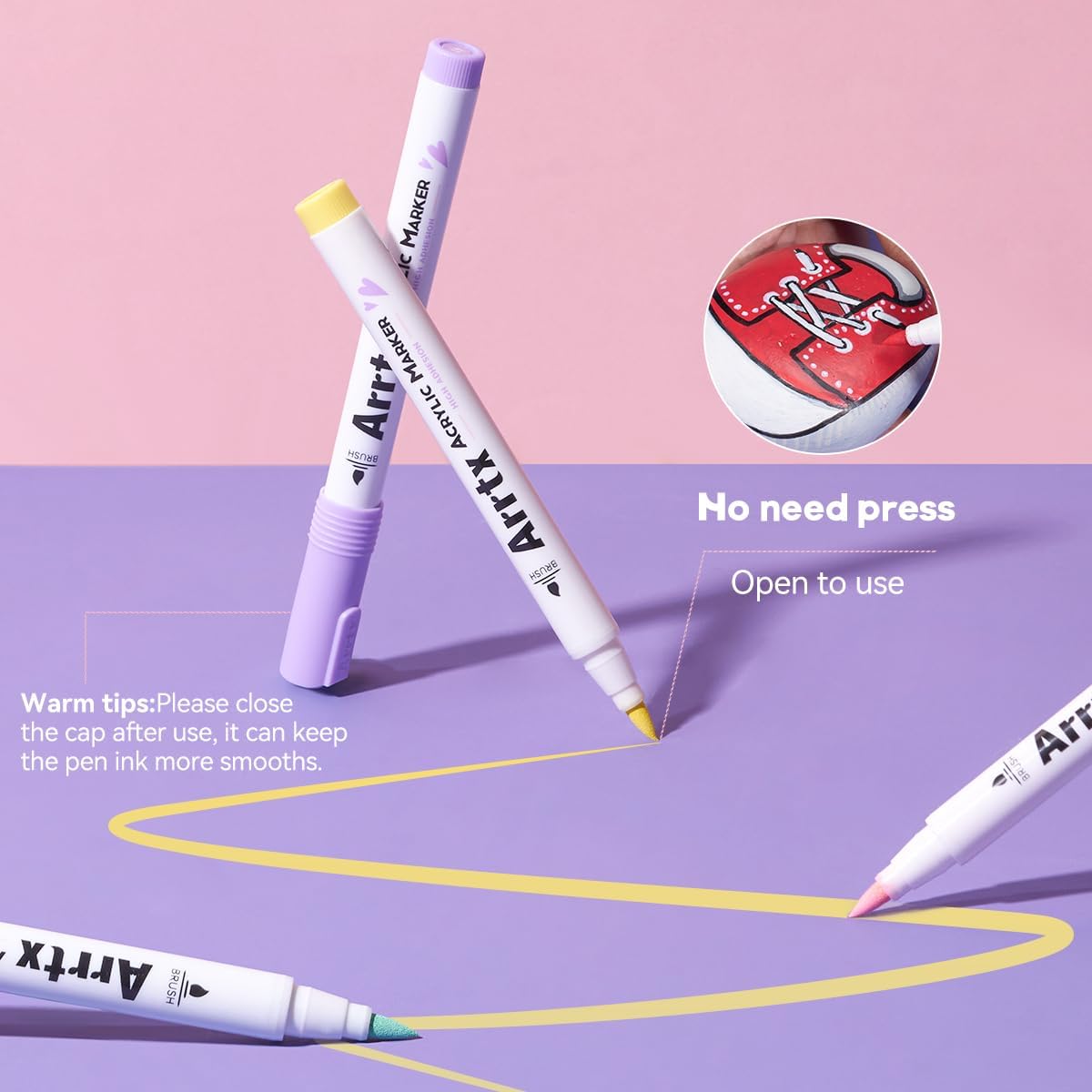 Arrtx Paint Markers Paint Pens 60 Colors, Acrylic Paint Pens for Artists Adults Coloring Drawing Cartoon Anime Comic - Brush Tip for Rock Painting, Wood, Canvas, DIY Crafts Making Art Supplies