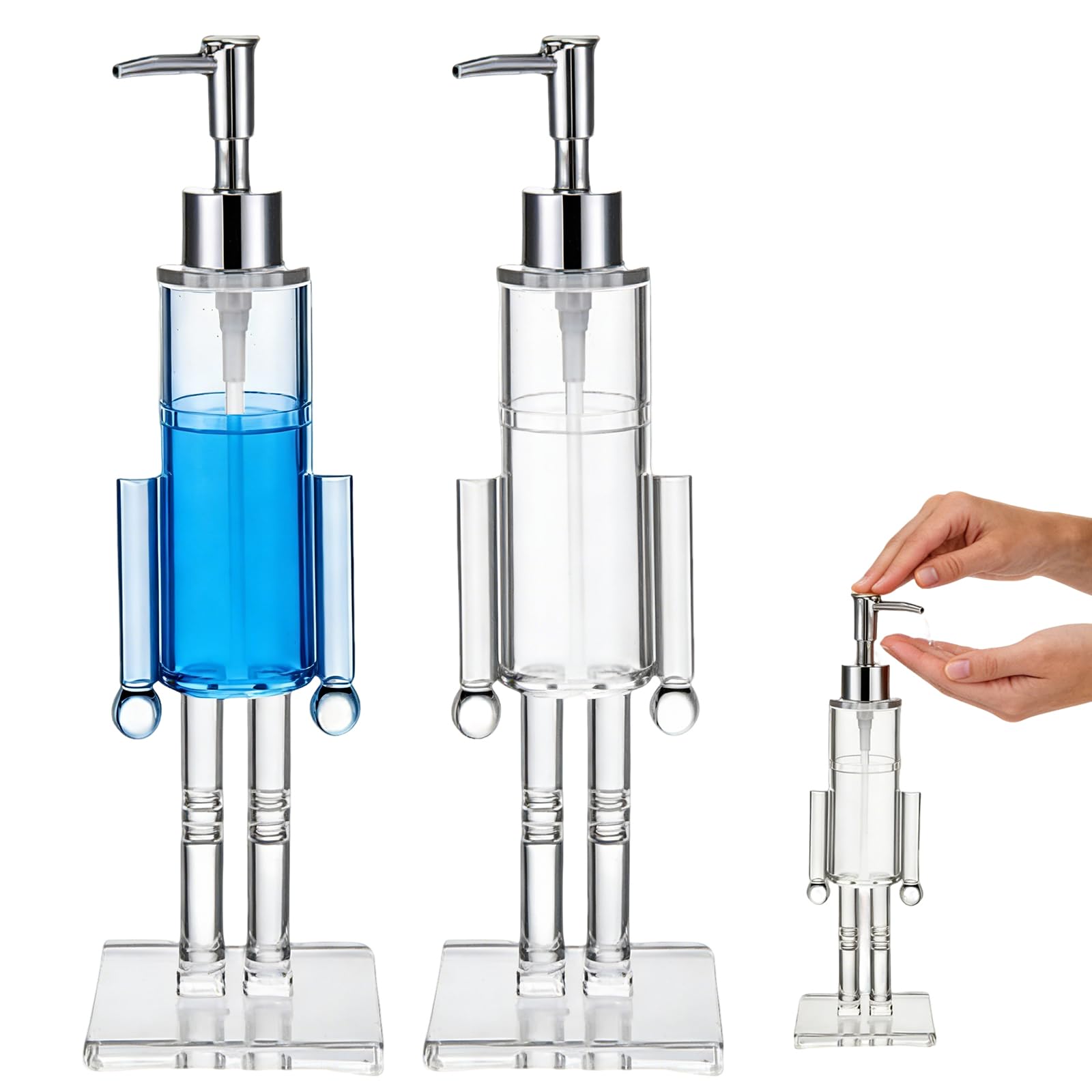 2 Pcs Clear Acrylic Nutcracker Soap Dispenser, Festive Wash Liquid Lotion Pump Decorative Refillable Christmas Hand Soaps Bottle for Holiday Bathroom Kitchen