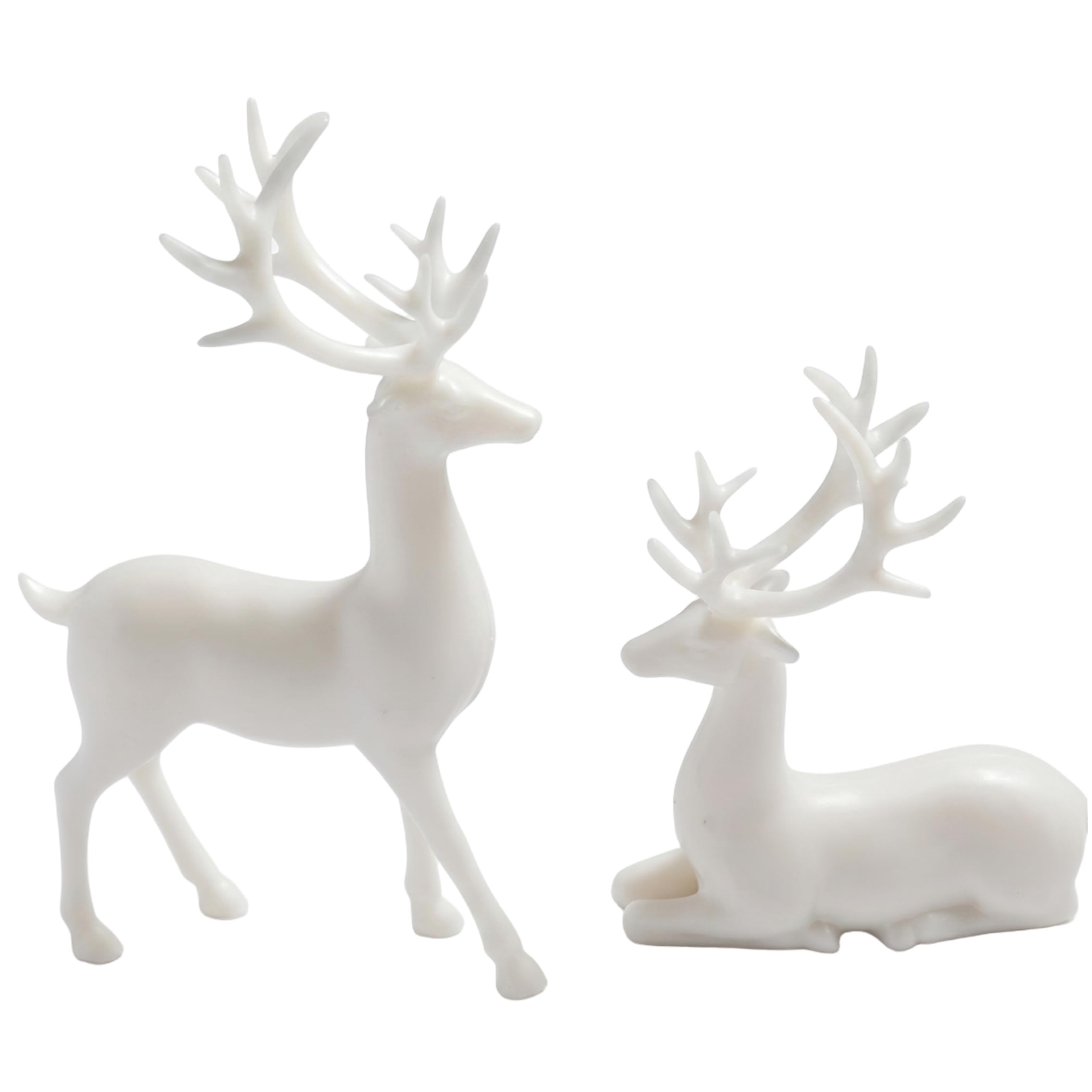 Xoeryoy 2PCS Reindeer Christmas Decorations Standing & Lying Deer Figurines for Bedroom & Living Room, White