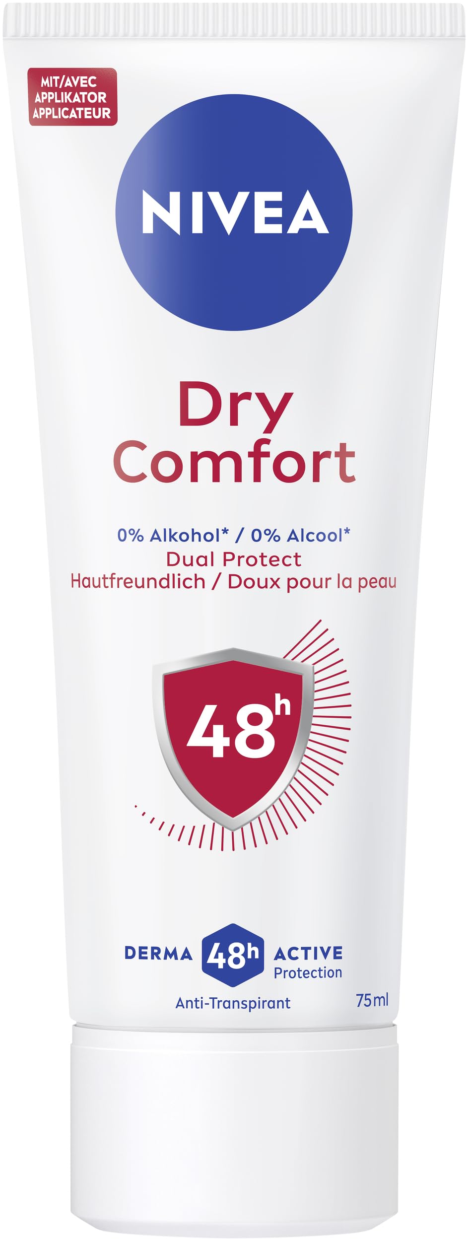 Beiersdorf Mujer Blanco Nivea Crema Desodorante Dry Comfort Antitranspirante Con 48 Horas De Protección Contra El Sudor Y Los Olores, Desodorante Nutritivo Con Fórmula Dual Protect Sin Alcohol Etílico (75 Ml)