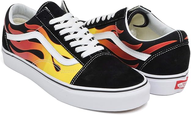 Amazon | [バンズ] OLD SKOOL (FLAME) BLACK/BLACK/TRUE WHITE