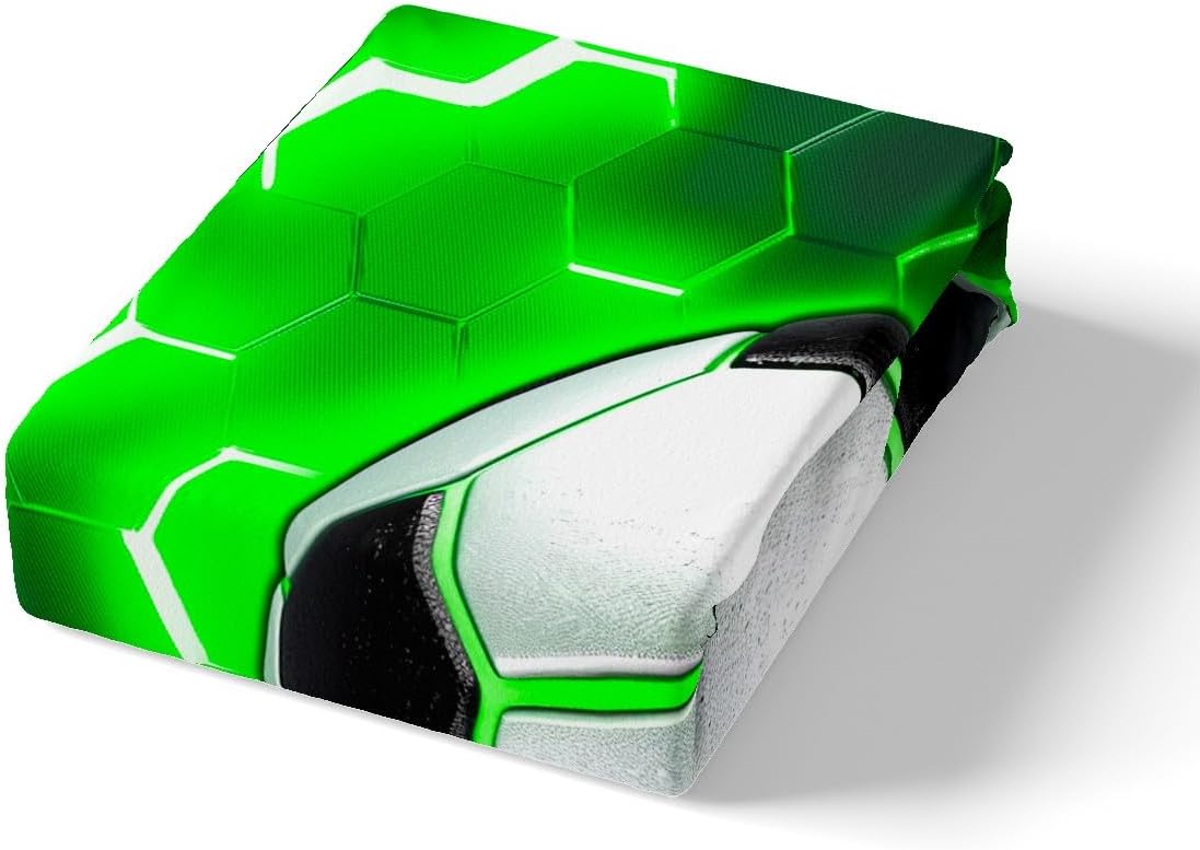 Soccer Print Comforter Cover Set Football Duvet Cover for Kids Boys Girls,Ball Game Bedding Set Twin Sports Theme Bedding,Green Neon Honeycomb Quilt Cover Teens Modern Cool Design Room Decor 2pcs