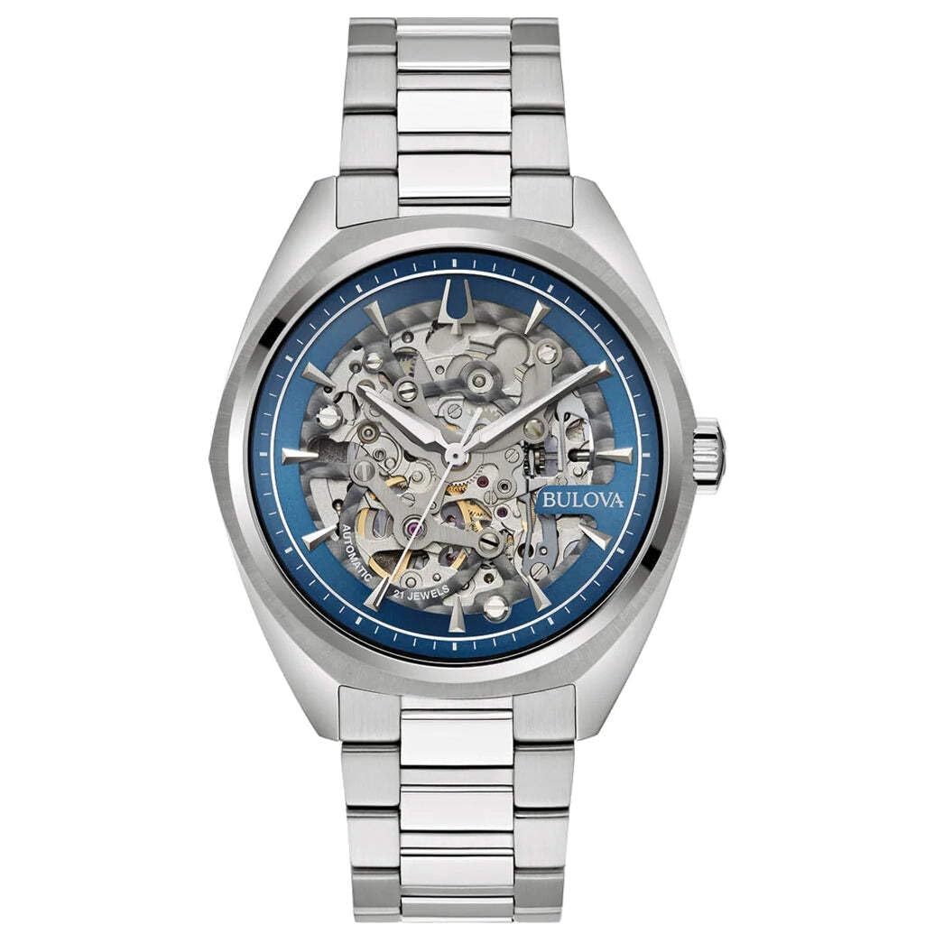 Bulova 96A292 Men's Analogue Quartz Watch with Stainless Steel Strap, Silver-Blue, Classic