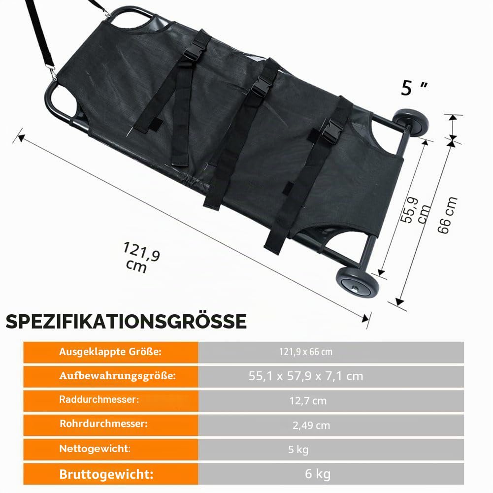 Trage für große Hunde 250lbs 122x66cm Hundetrage mit leisen Rädern Notfall Hundekarre Tierarzt Rettungstrage für Haustiere