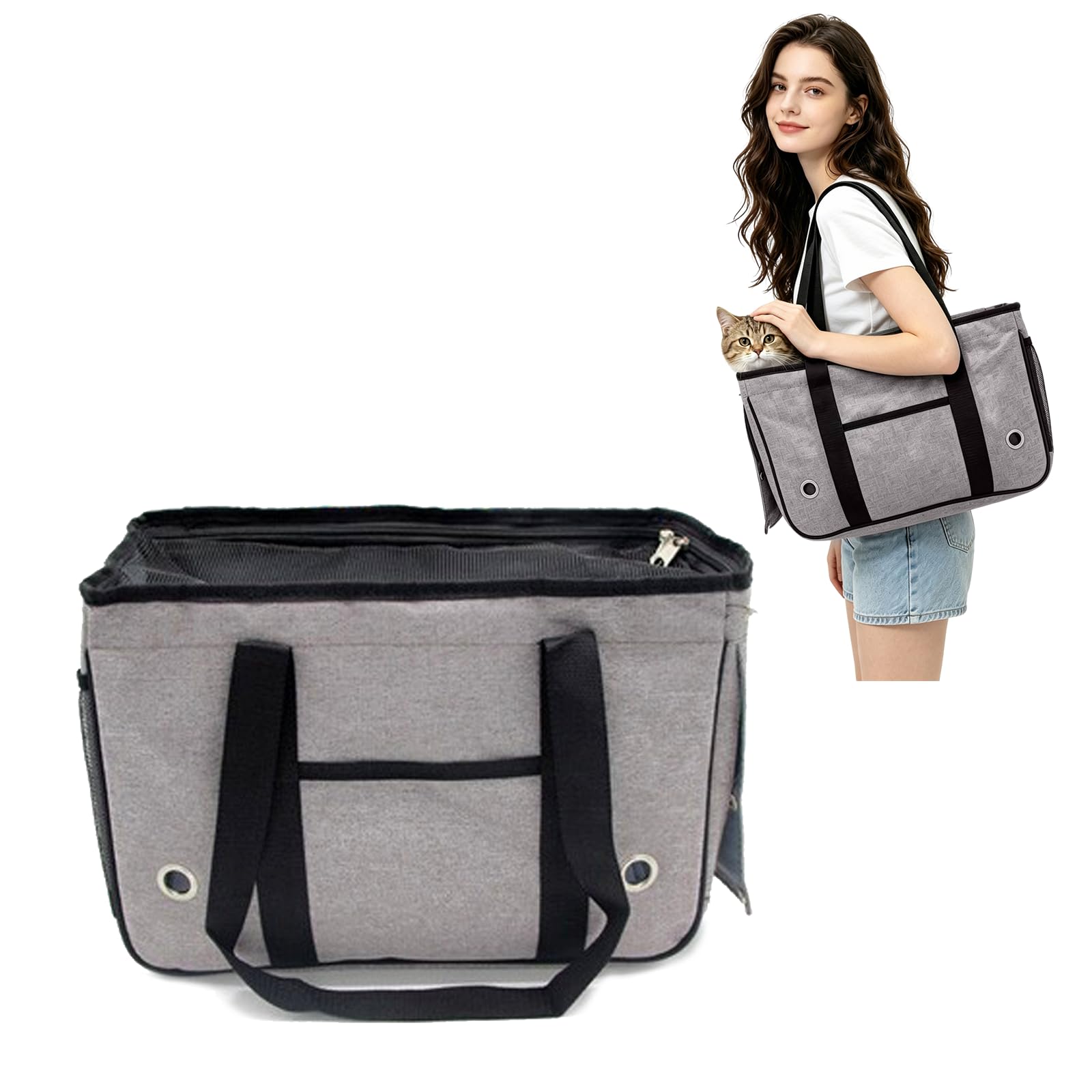PETCUTE Trasportino per Cani e Gatti,Borsa Trasportino per Animali Domestici Morbido Traspirante con Rete Traspirante,Portabile e Pieghevole Borsa Trasportino per Cani con Spallacci Iunghi