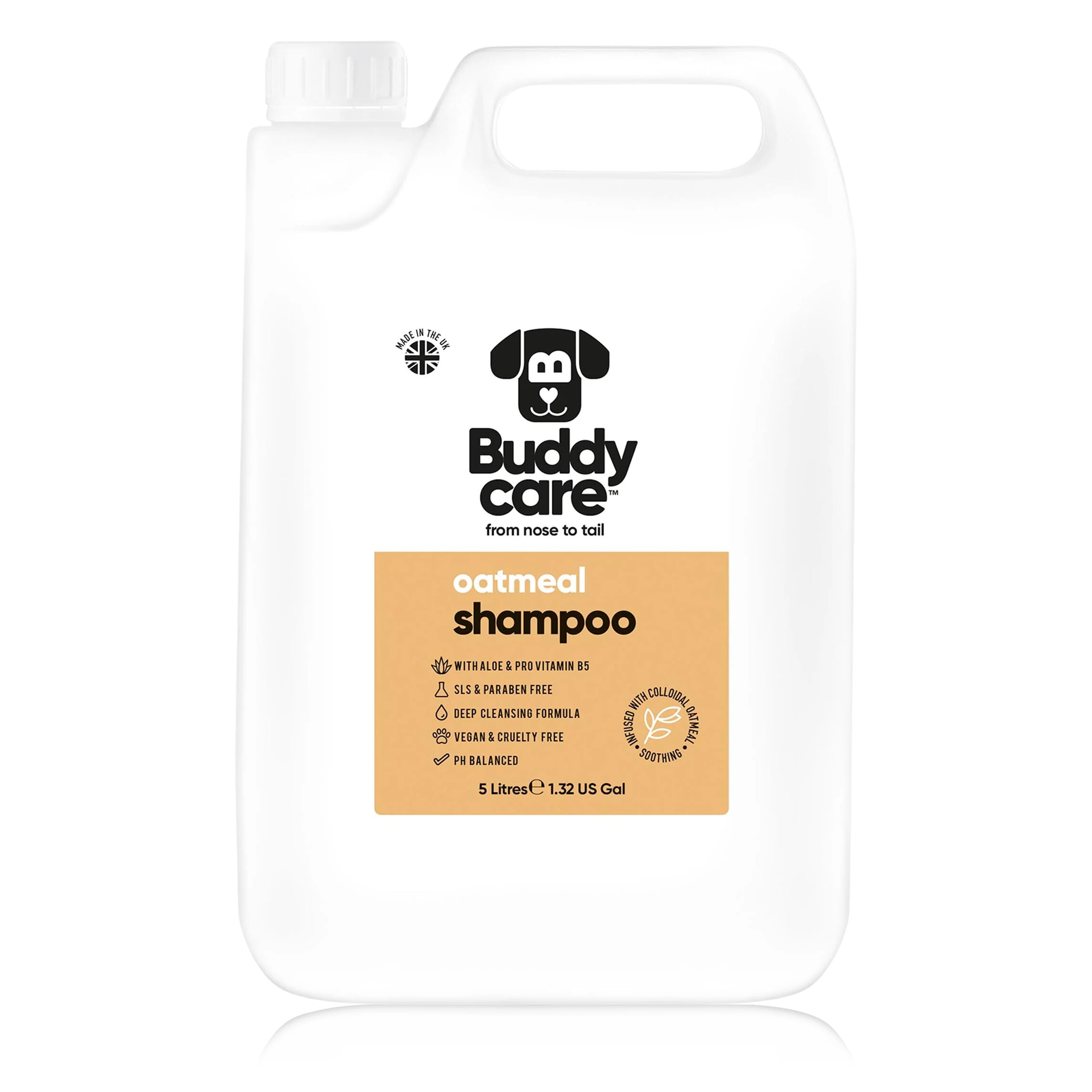 Buddycare Oatmeal Dog Shampoo for Itchy Skin & Smelly Dogs | Oatmeal, Aloe & Pro Vitamin B5 | Fresh & Healthy Coat | Best Puppy Shampoo & Conditioner | Vegan Pet Shampoo Professional (5L)