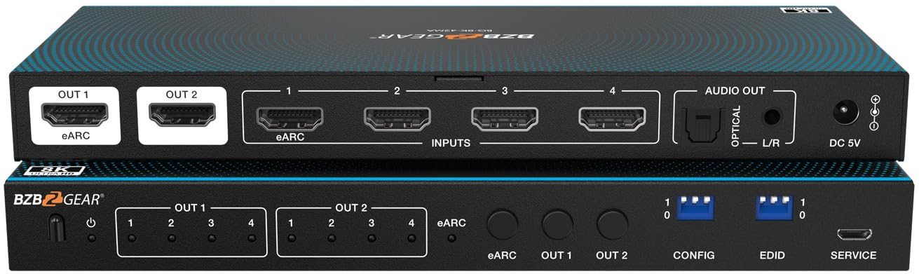 4x2 8K UHD HDMI 2.1 Matrix Switcher with Audio De-embedder (8K60, 4K120 4:4:4 10bit VRR, FVA, ALLM Support)