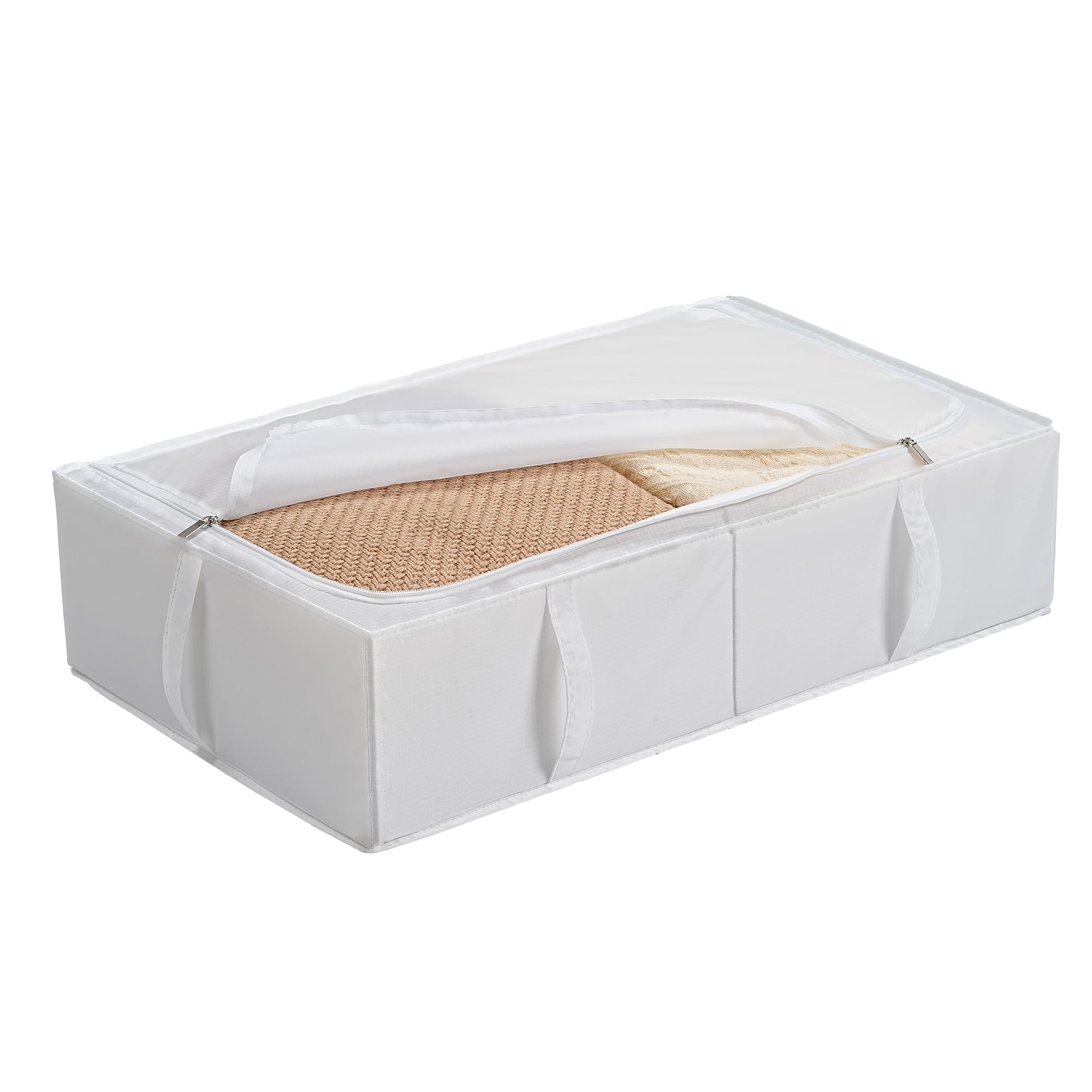 TYEERS Boîte Rangement sous Lit avec Couvercle, Tissu Durable, Lavable, Pliable, Bac Rangement pour Vêtements, Couvertures, Draps, Chaussures, 70x42x18 cm, Lot de 2, Blanc