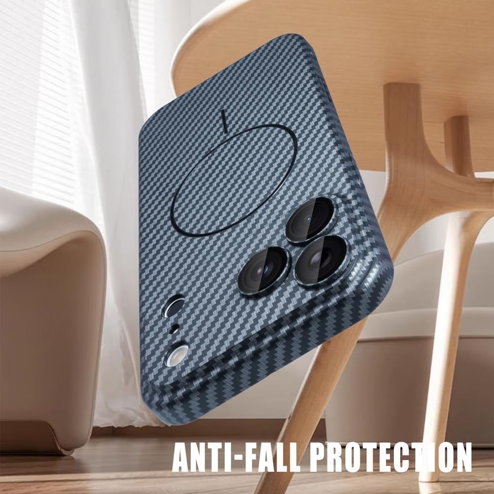 Magnetic Case for iPhone 17/17 Pro/17 Pro Max, Carbon Fiber Texture All -Inclusive Camera Thin Case, Drop-Resistant Ultra Light Impact Resistant Shell(Blue,17 Pro Max)