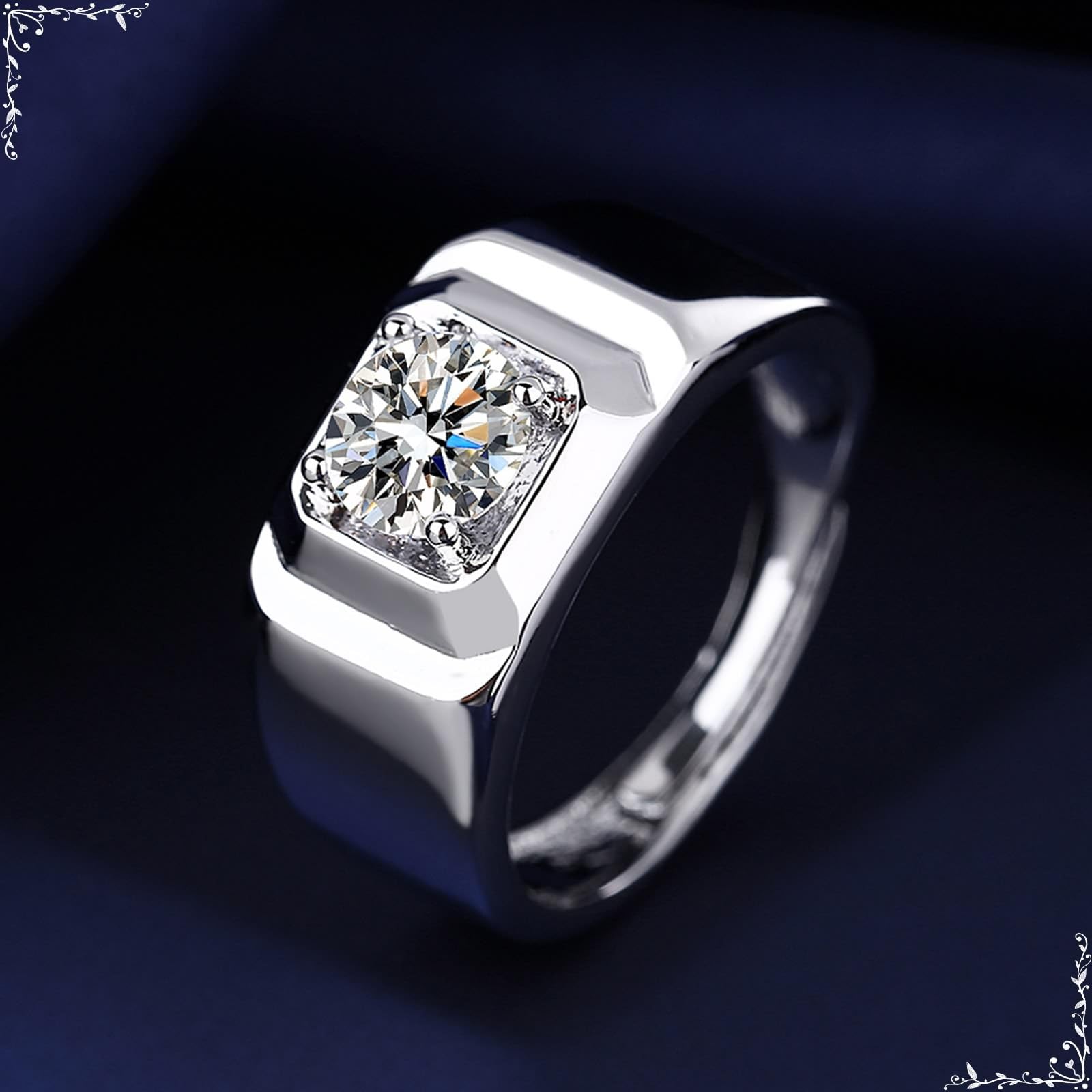 Anillos de compromiso de oro blanco de 9 quilates, 14 quilates y 18 quilates para hombre, cuatro garras con moissanita