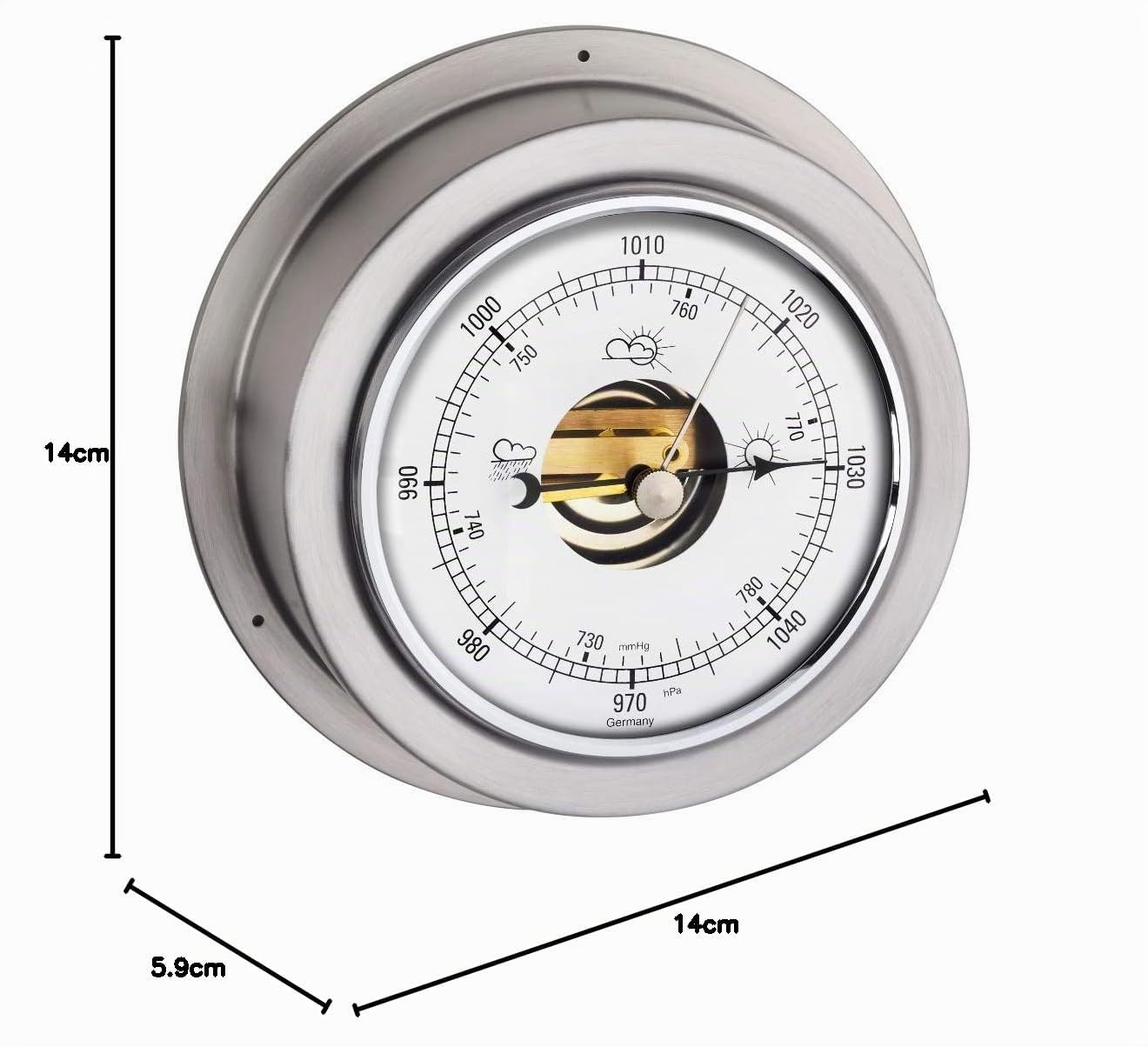 TFA Dostmann Maritim Baromètre analogique 29.4024.54.B pour prévisions météo, Argent, (L) 140 x (l) 59 x (H) 140 mm