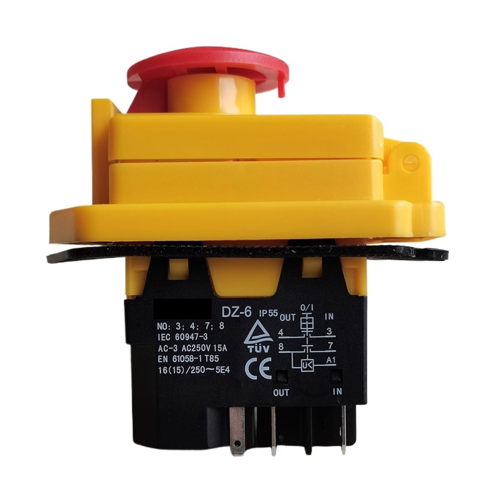 Interruptor pulsador de Parada de Emergencia DZ-6 AC250V 15A, 4 Pines, 5 Pines, Resistente al Agua, 60947-3 EN 61058-1(5Pins)