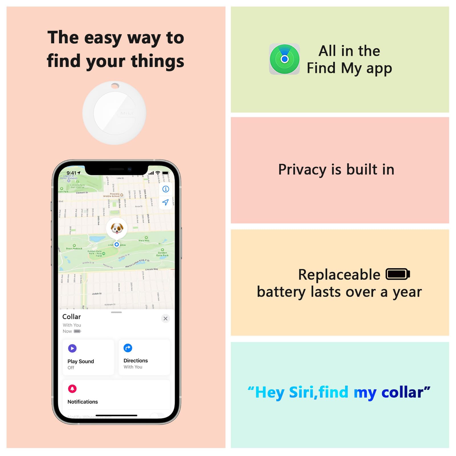 Obroża GPS Tracker dla psów, wodoodporna, lokalizacja GPS w czasie rzeczywistym dla psów, kotów, bagaż, bez opłaty miesięcznej (srebrna)