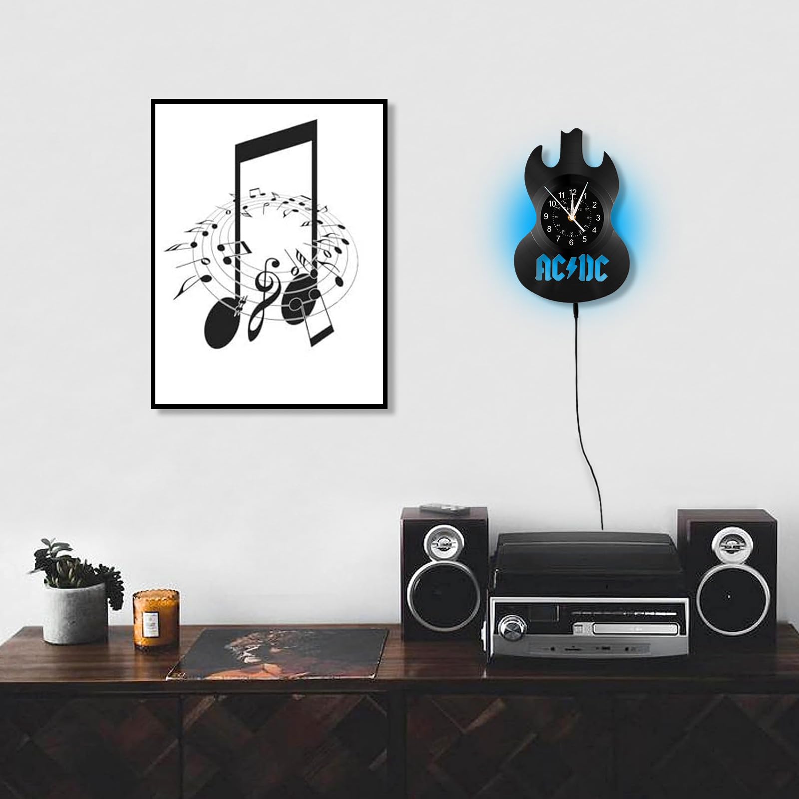 Orologio Da Parete Creativo In Vinile A Forma Di Chitarra Con Luci LED E Telecomando - Regalo Originale Per Musicisti E Amanti Della Musica - 3
