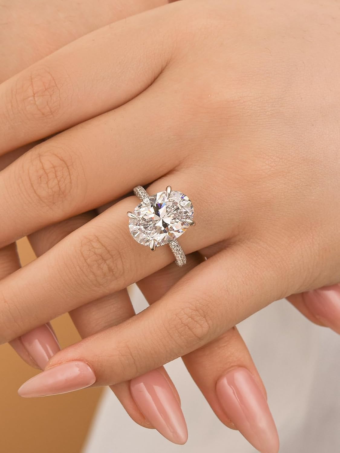 5.0/8.0CT Excellent Oval Cut Engagement Ring,D-Color VVS Big CZ Gemstone S925 Promise Ring - Image 6