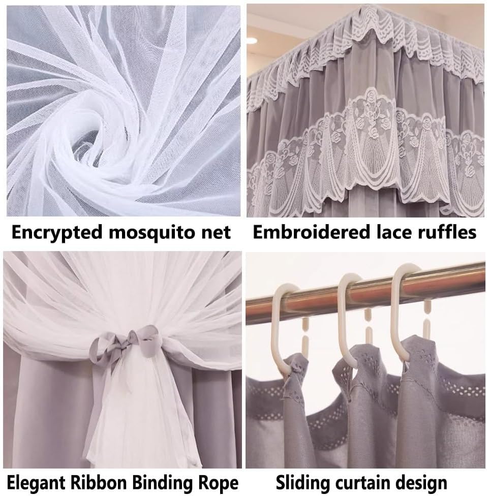 European Style Palace lace Bed Canopy Mosquito net, Girl Princess Room Decorative Bed Curtains, W/Stainless Steel Bracket (Color : Gray-1, Size : 180X220X200CM) (Pink 2) (Red 180X220X200CM)