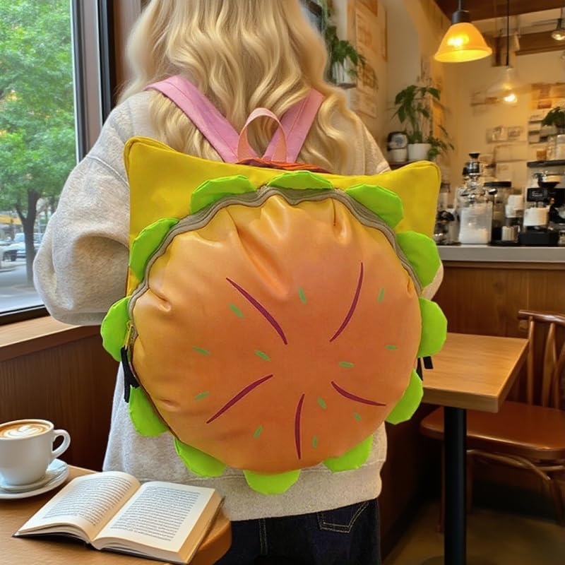 Cheeseburger Backpack, Hamburger Burger - Novelty Funny Yellow Casual Daypack, Cute Food-Shaped Gift for Burger Lovers, Quirky Present for Daily Use & Fun Outings3