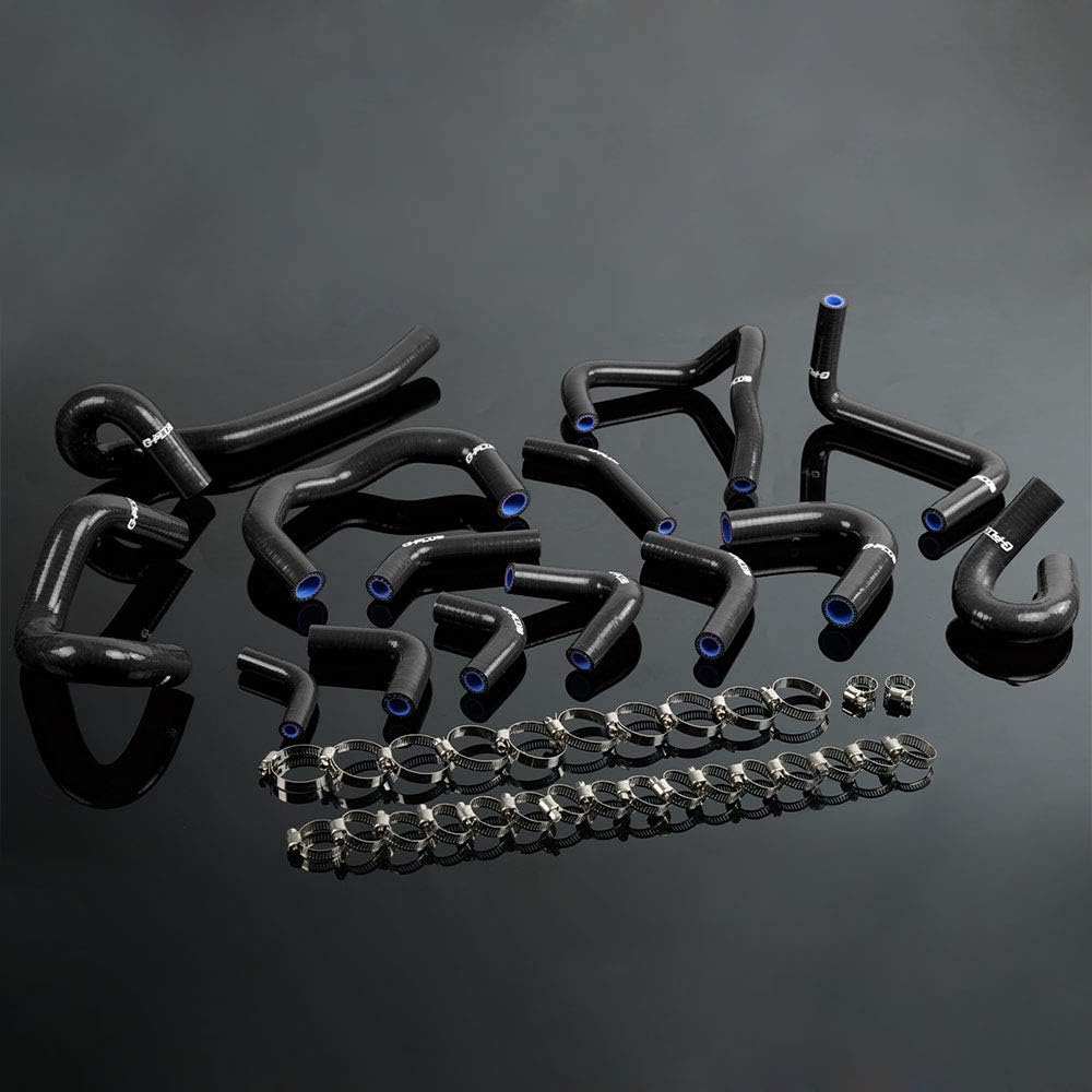 14Pcs Compatible For Nissan Skyline GTR R33 R34 RB26DET Silicone Radiator Coolant Heater Hose Kit With Clamps Black