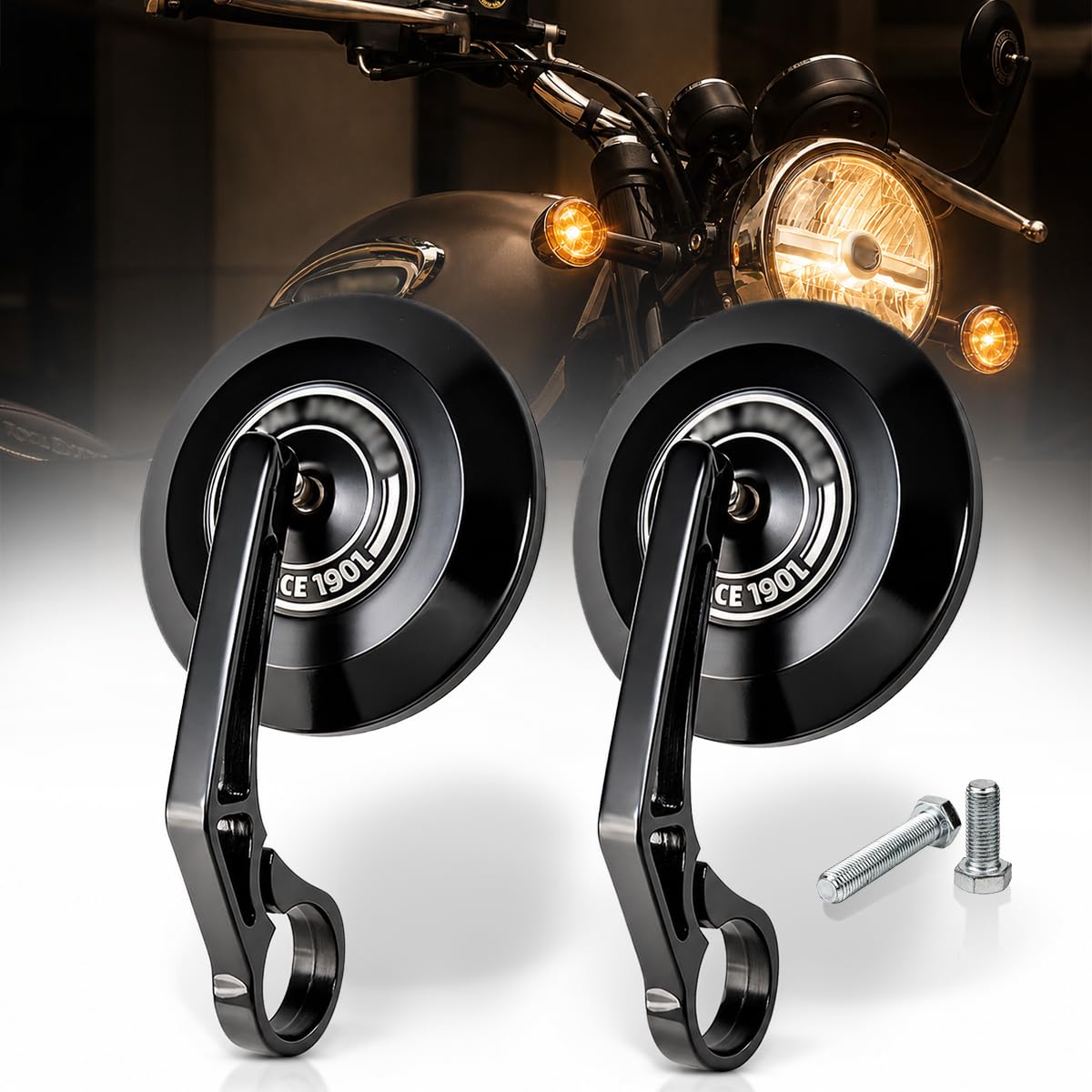 Generic SAAD Round Convex Bar End Mirror for RE Motorcycles Pack of 2 - Image 1
