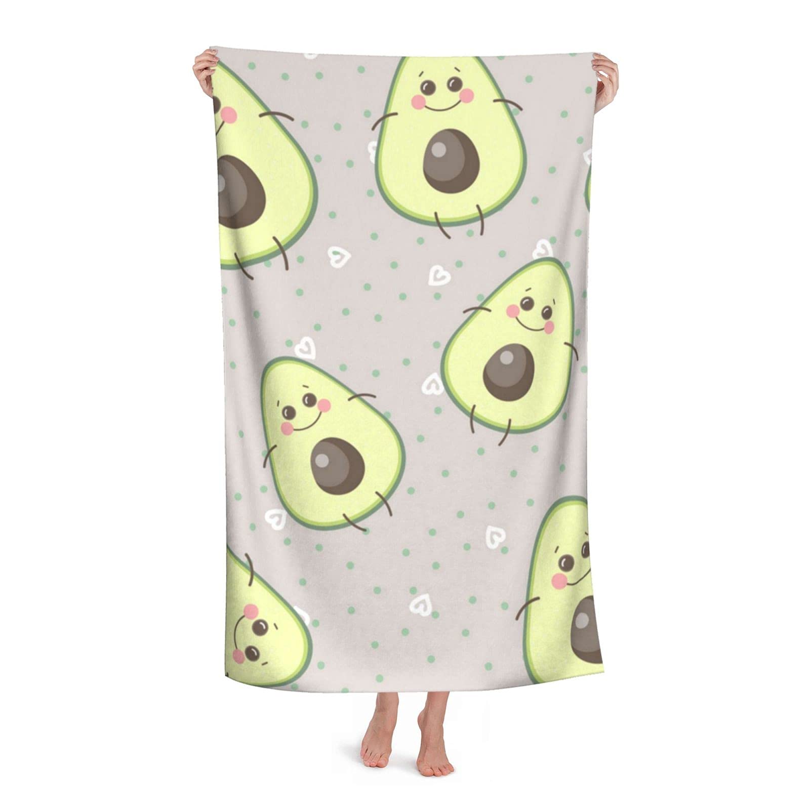 LSRCPD Cartoon Cute Avocado Beach Towel Highly Absorbent Microfiber Beach Blanket Soft Bath Towels 80 x 130 cm