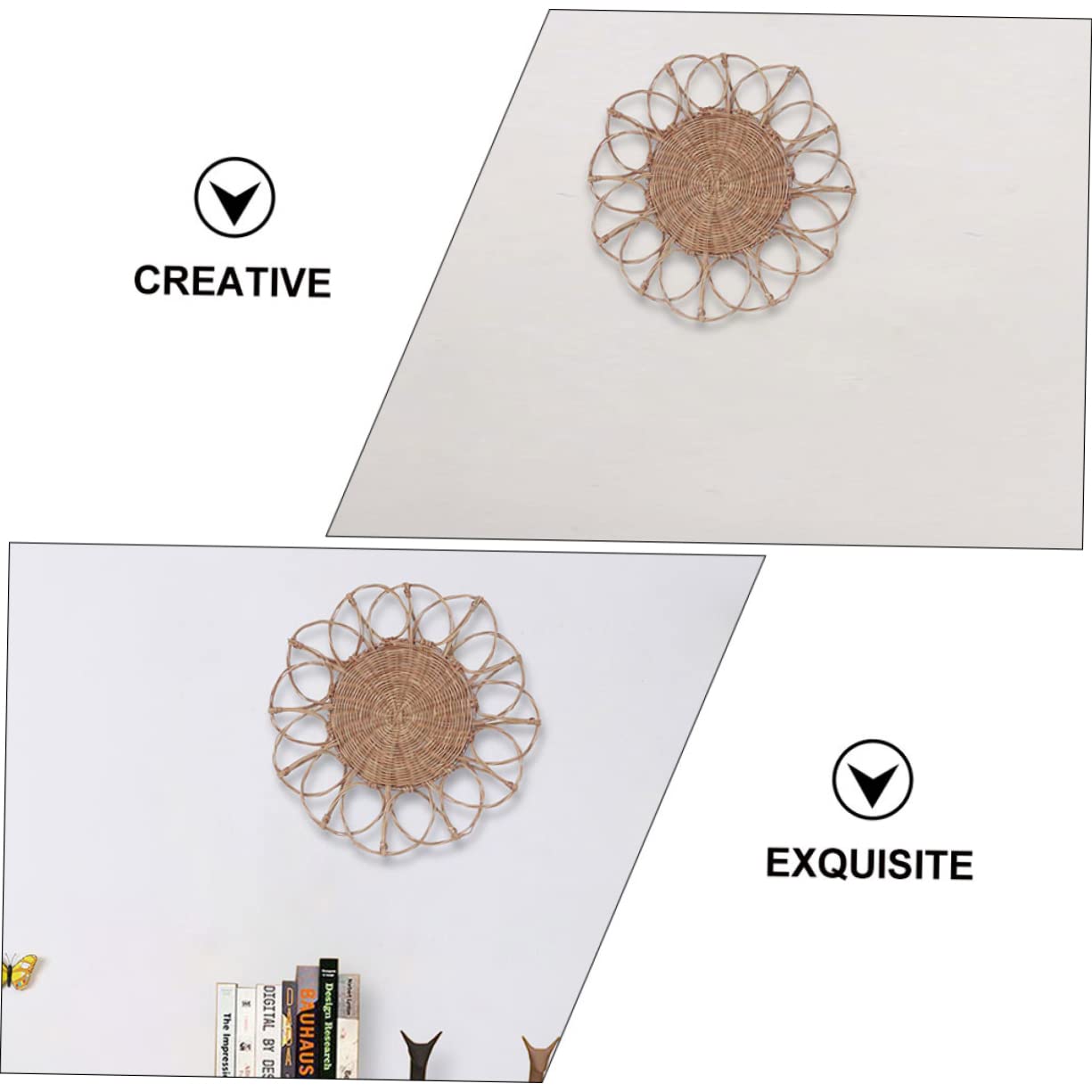 Housoutil Colgante Decorativo de Ratán Tejido a Mano Diseño Floral Delicado para Decoración Práctica de Pared en Sala de Estar y Festividades