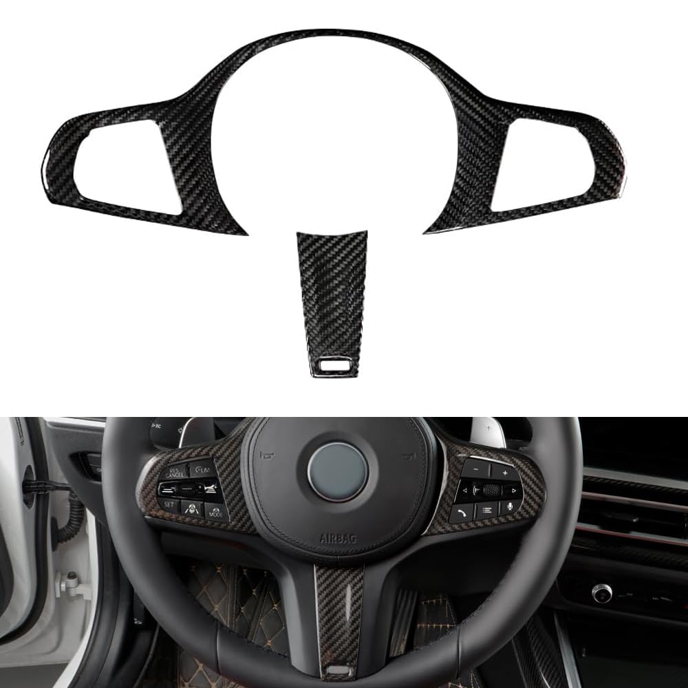 Cubierta de volante de fibra de carbono JSWAN para BMW Serie 3 4 5 7 8 G20 G22 G28 G30 Z4 G29 320i 325i 330i 420i 425i 430i Cubierta de moldura del marco del botón del volante Cubierta del panel del volante con accesorios