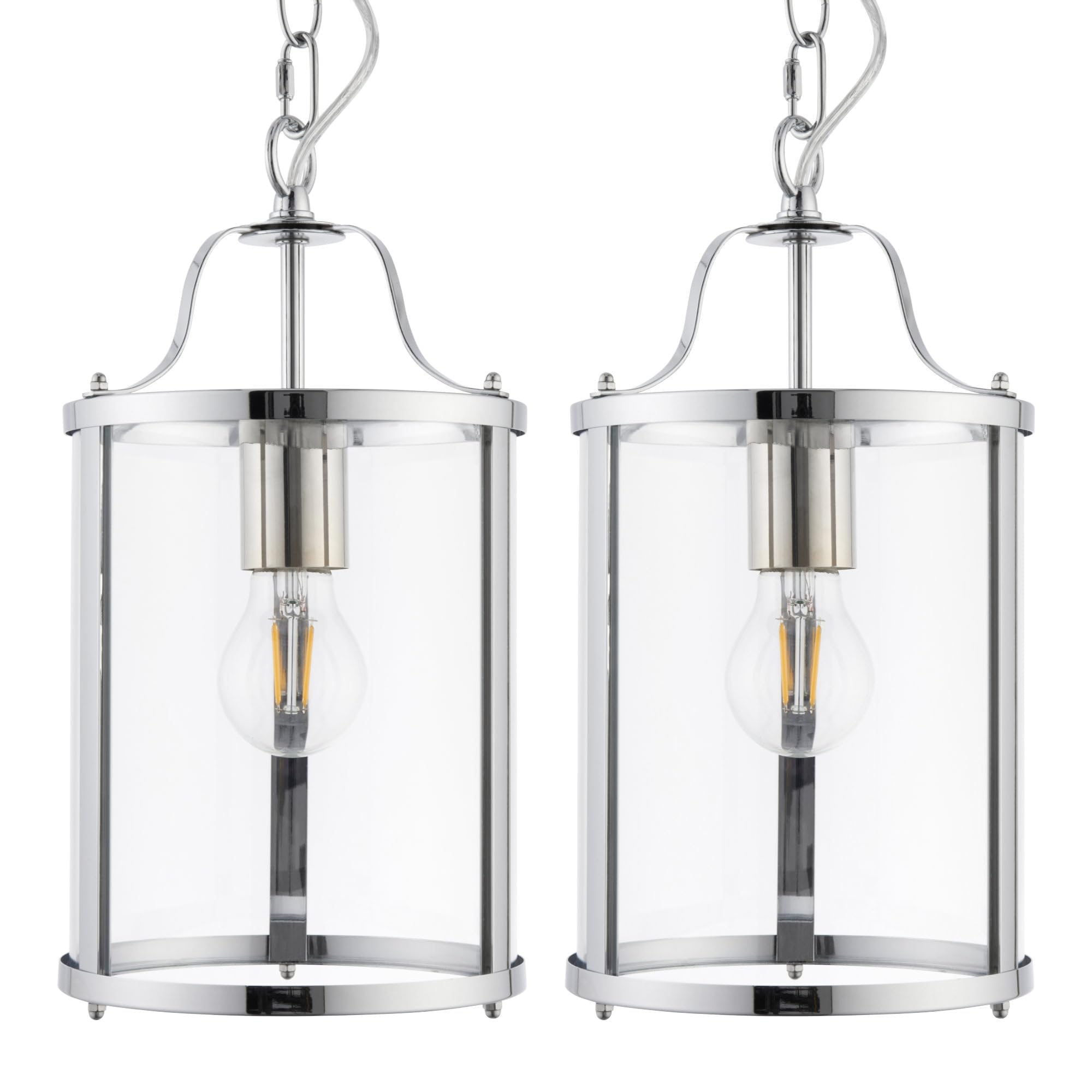 Set of 2 Chester - Chrome Lantern Style Adjustable Pendant Lights