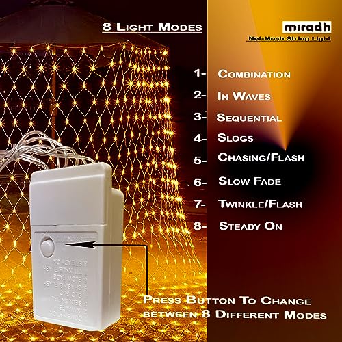 MIRADH Led Net Mesh String Lights-Diwali Lights for Home Decoration Led Lights Ganpati Decoration -6.6X6.6Ft, 2x2 Meter 144 LEDs (8 Mode Warm-White),1 Meters product image 7