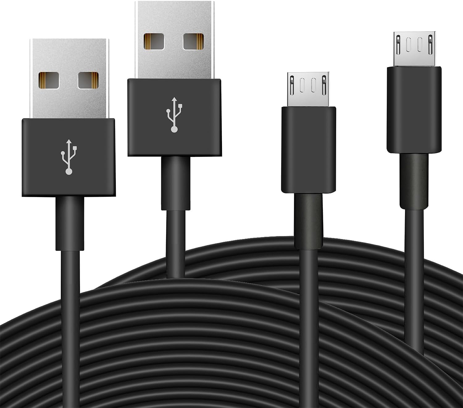 2er-Pack 5 m Strom-Verlängerungskabel für Wyze Cam, Nest Cam, Blink, Netvue, USB-auf-Micro-USB-Verlängerungs-, Lade- und Datensynchronisierungskabel für Heimsicherheitskameras und mehr (schwarz)