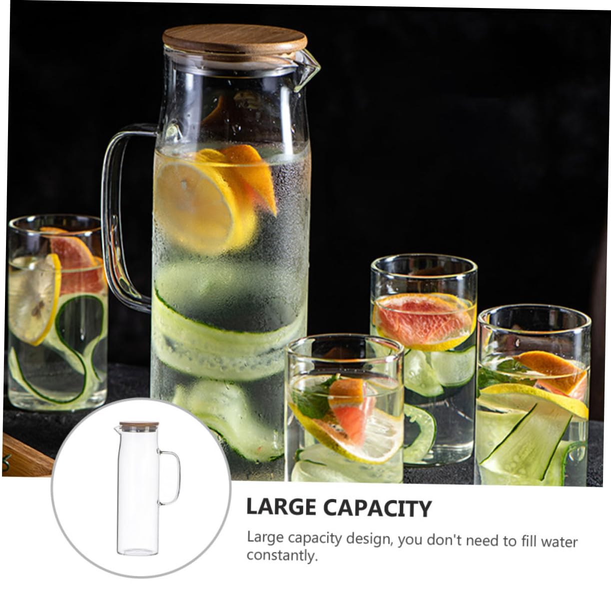Jarra de Agua Fría de Vidrio de Borosilicato 1, 2 L Resistente al Calor | Gran Capacidad, Vidrio Grueso Antiexplosión, Tapa de Bambú, Apta para Bebidas Frías y Calientes