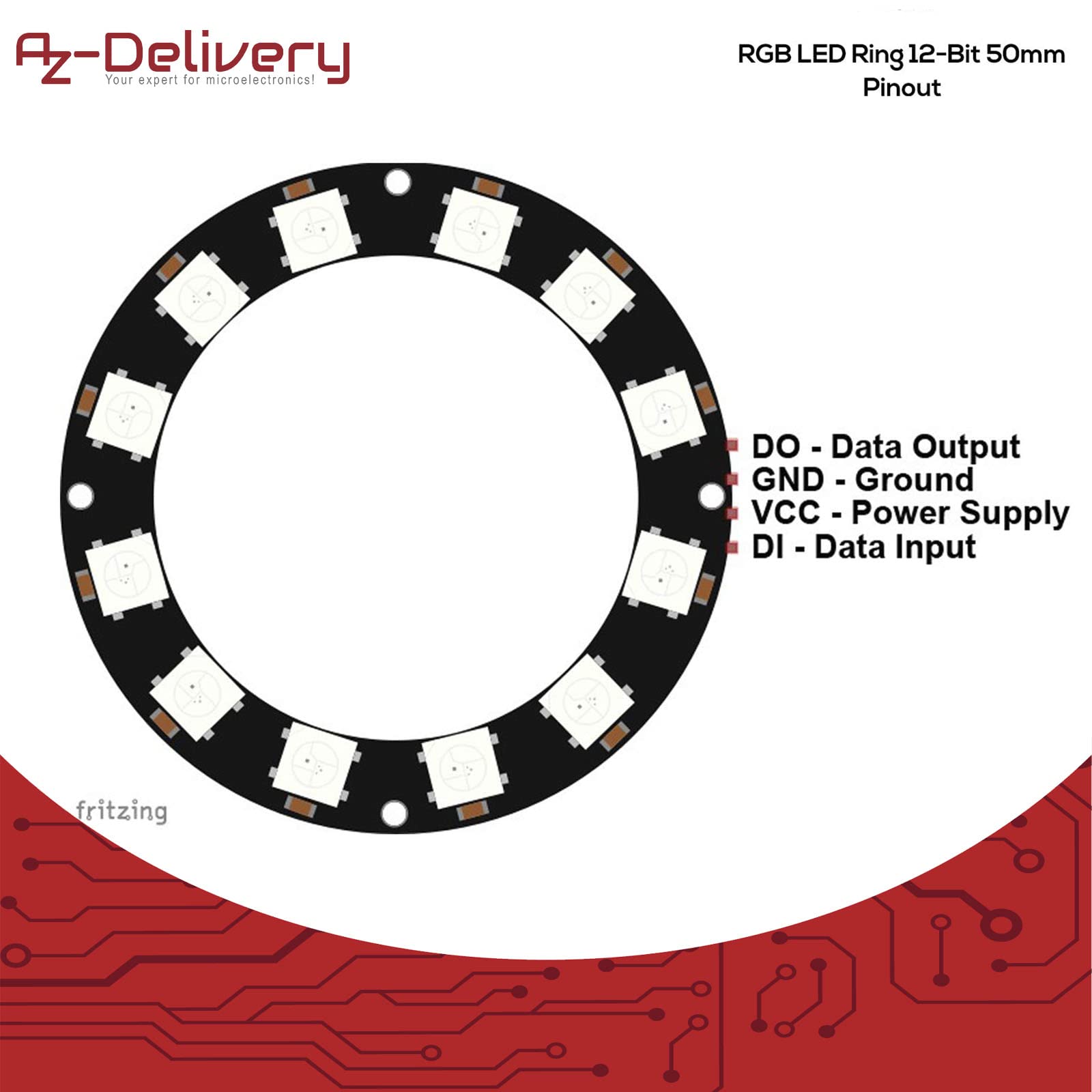 AZDelivery 5 x Anello LED RGB compatibile con WS2812B da 5 V 12-Bit compatibile con Arduino incluso un E-Book!