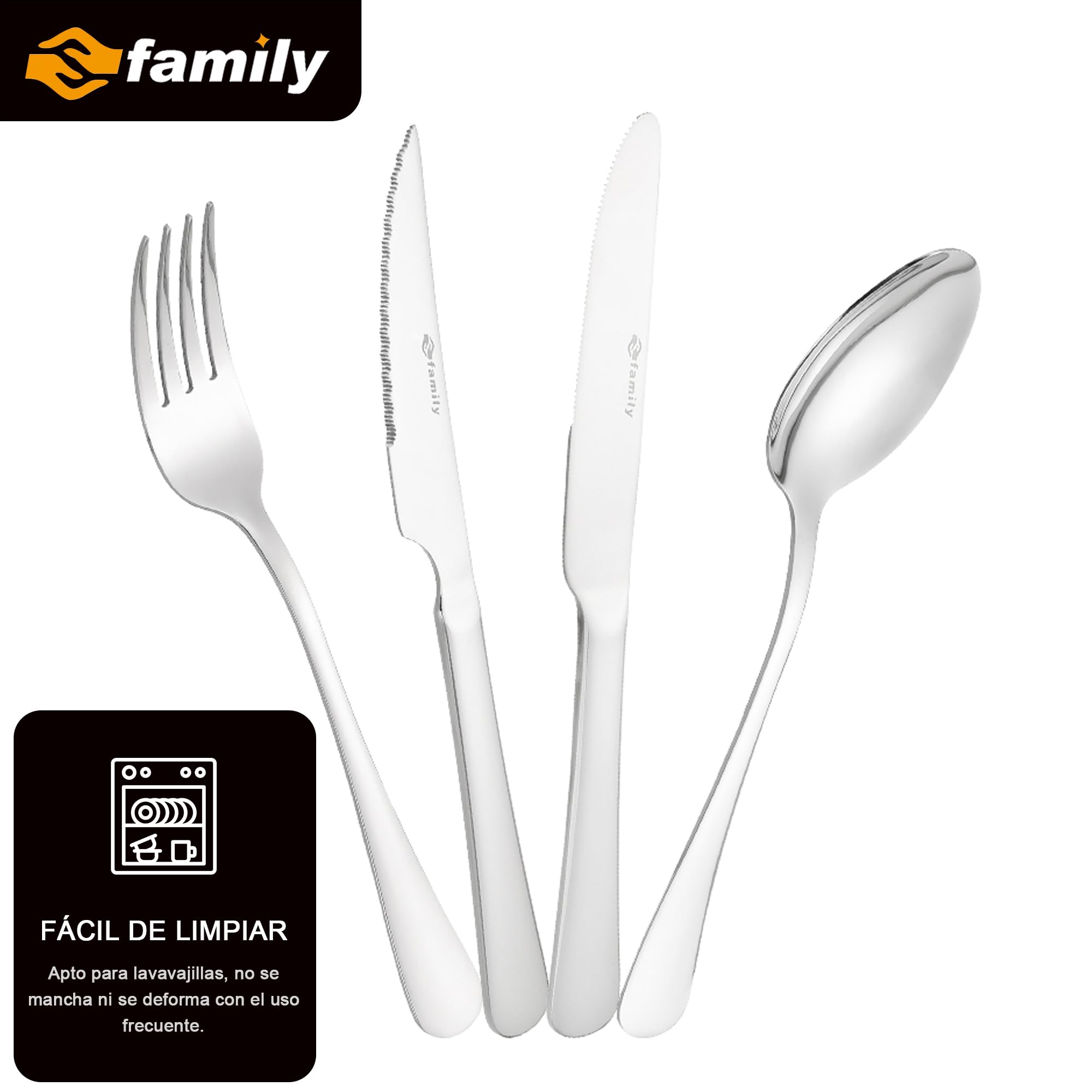 Cuchillo de Carne Acero Inoxidable 21.5x2CM FAMILY Pack 6 Cubiertos Hogar Restaurante