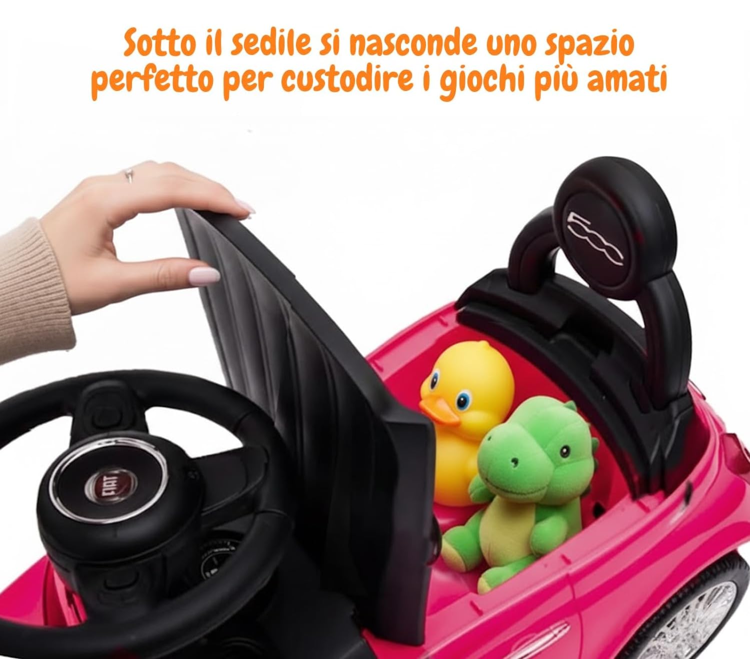 TOYSCAR Auto a Spinta Macchinina Fiat 500 Primi Passi Cavalcabile Per Bambini da 12 a 36 Mesi Con suoni e Sistema Antiribaltamento Vano Portaoggetti e Schienale per Imparare a Camminare (Rosa)