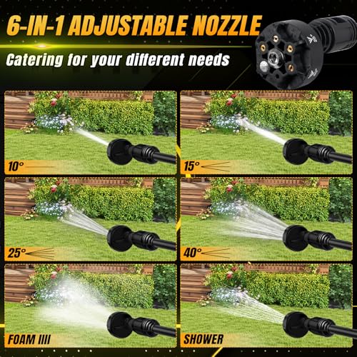 Cordless Pressure Washer Compatible with Dewalt 20V Battery, 340W 4 Gears Brushless Portable Jet Wash with 5m Hose, 6-in-1 Nozzle, Filter, Foam Bottle, Rotating Nozzle, Cleaning Brush (No Battery) - Image 5