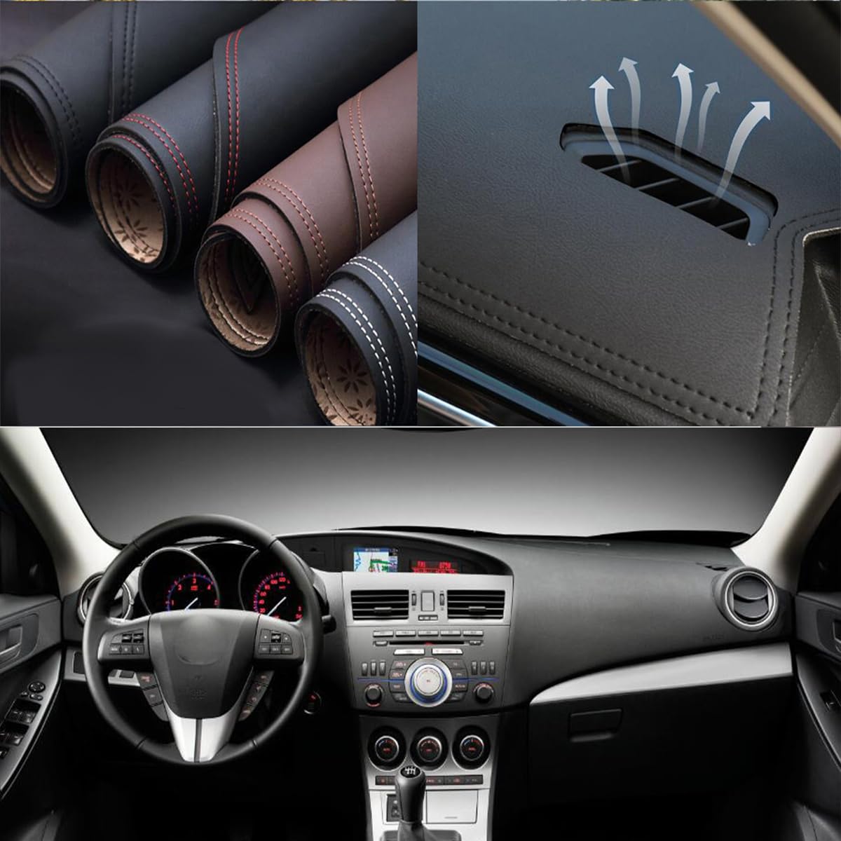 Momoap Black Leather Car Dash Mat Dashboard Cover Dashmat Interior Pad for Mazda 3 2010-2013
