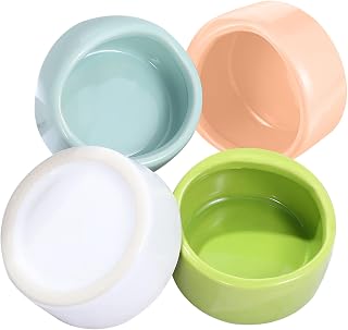 TOYANDONA 4 Piezas Cuencos de Cerámica para Comida y Agua para Hámsters y Pequeños Animales Antimordeduras Diseño Curvado Antivuelco Fácil Limpieza Colores Verde Rosa Blanco y Azul