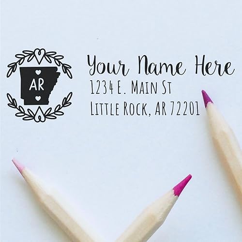 Miniatura 126 de State Love - Sello de dirección autoentintado para Texas, caja rosa, púrpura o negra, impresiones limpias y nítidas, diseño rectangular, tamaño 7/8